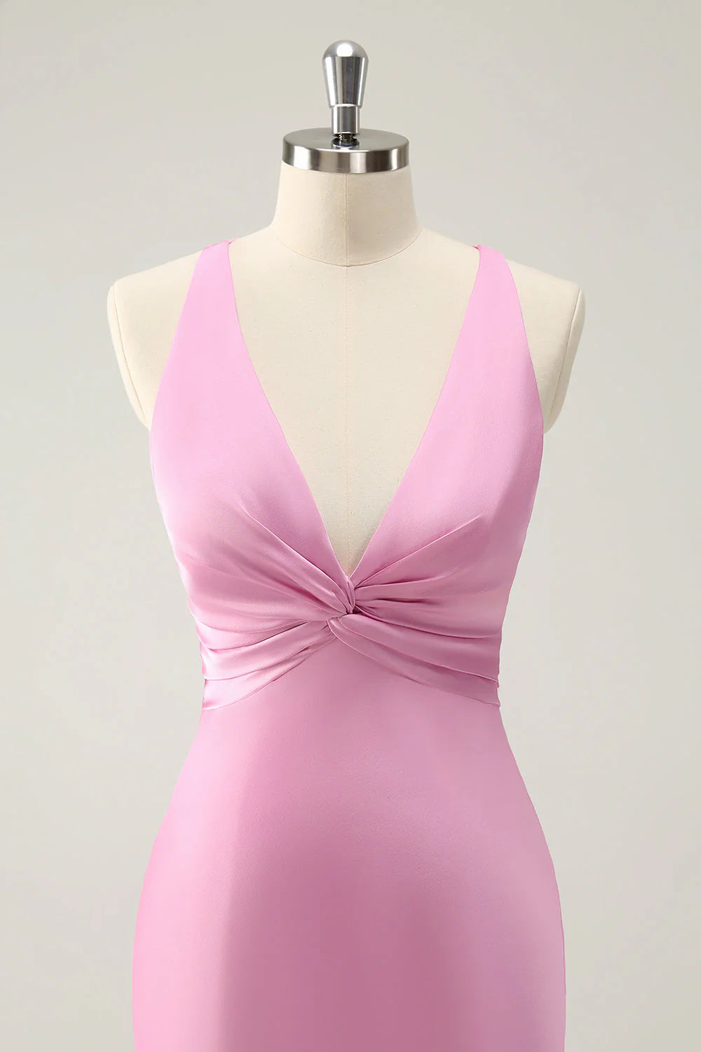 Pink Mermaid V Neck Satin Long Bridesmaid Dress simple gentle atmospheric and unique desi Bring summer colors to enhance whiteness
