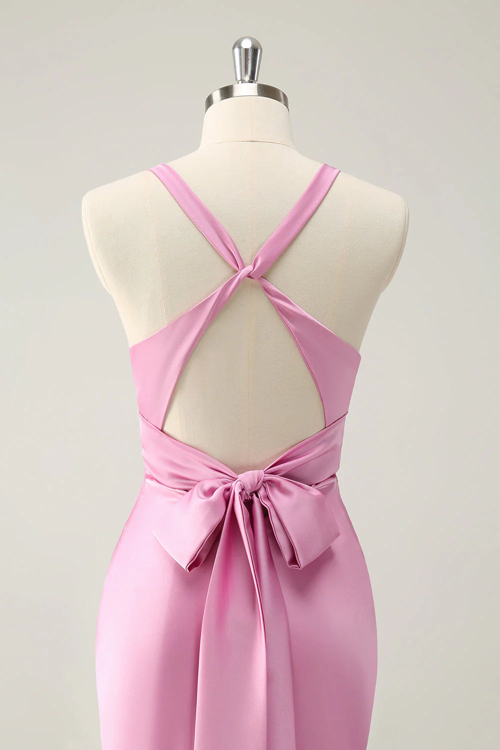 Pink Mermaid V Neck Satin Long Bridesmaid Dress simple gentle atmospheric and unique desi Bring summer colors to enhance whiteness