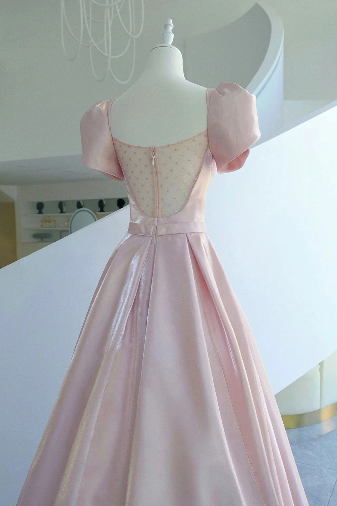 Pink Satin Long Prom Dress Beautiful A-Line Evening Dress with Bow simple gentle atmospheric and unique desi Bring summer colors to enhance white