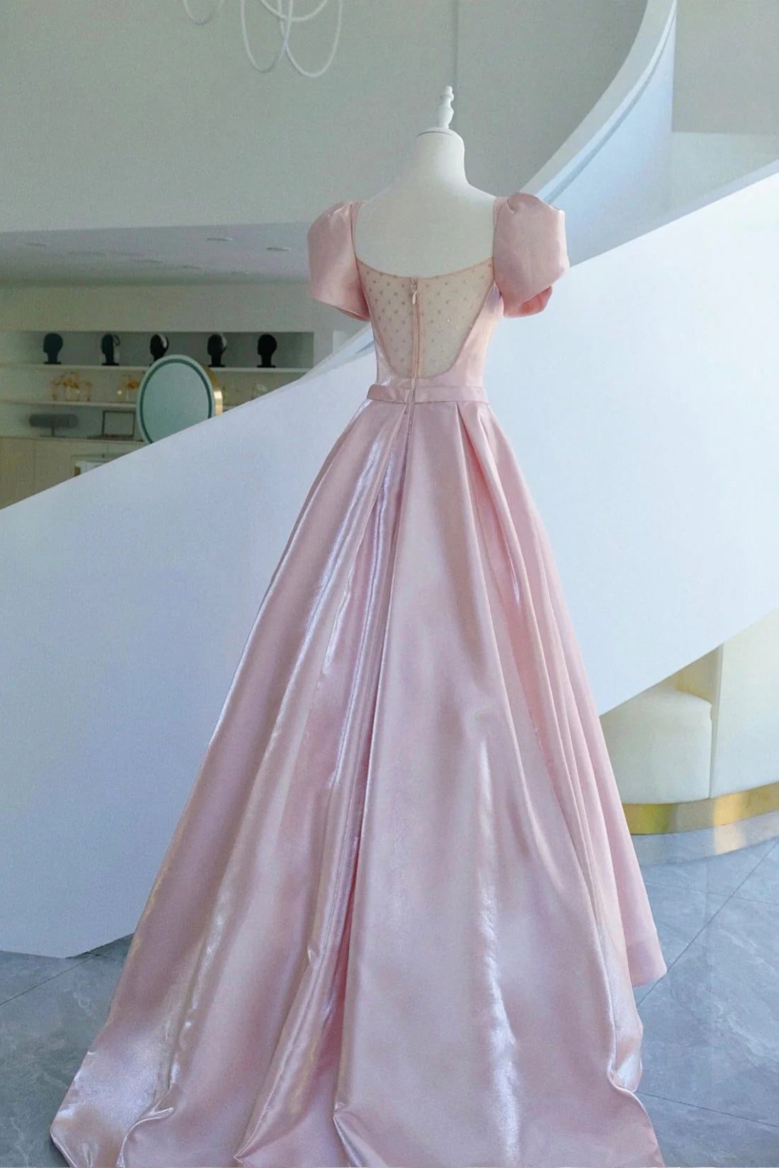 Pink Satin Long Prom Dress Beautiful A-Line Evening Dress with Bow simple gentle atmospheric and unique desi Bring summer colors to enhance white