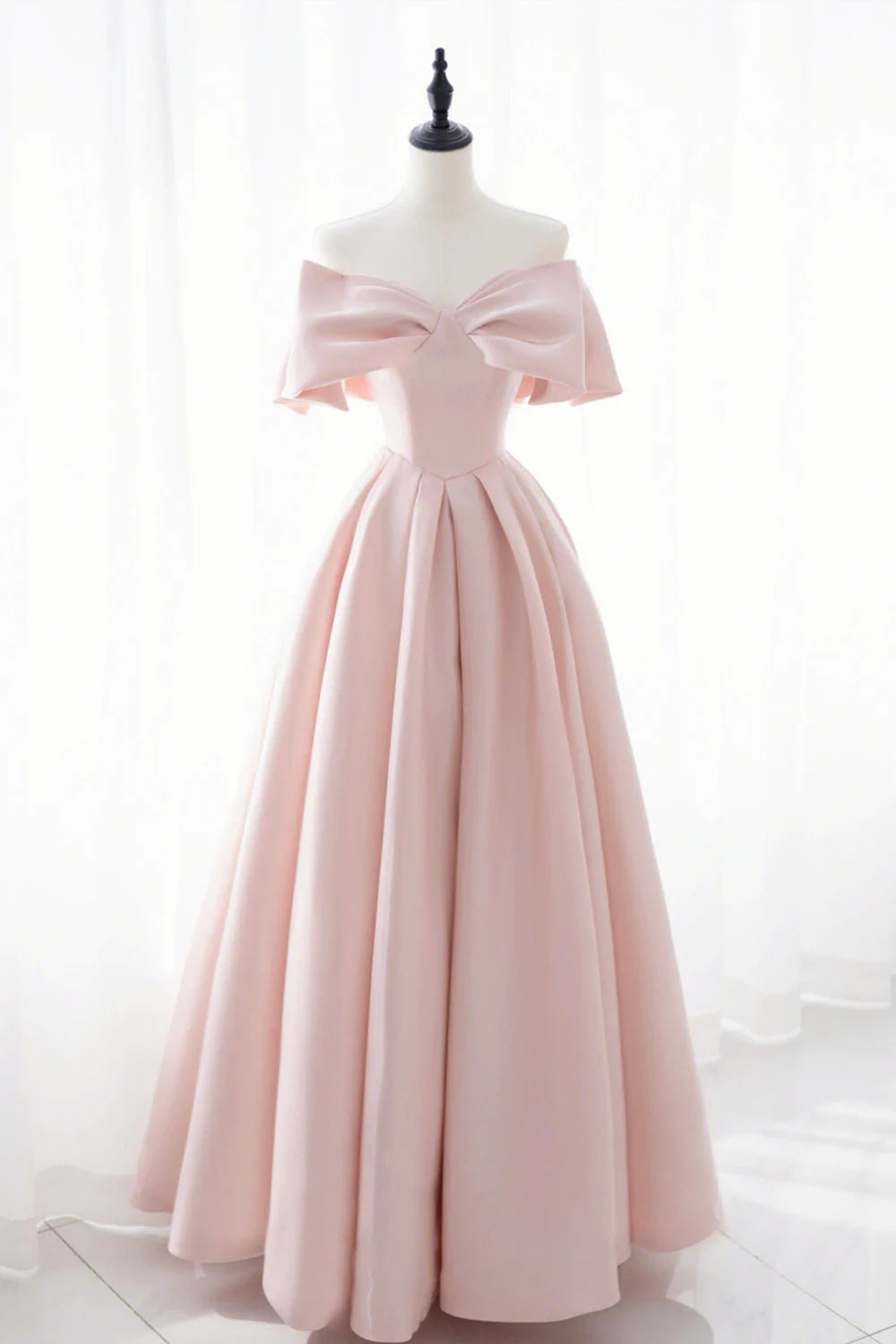Pink Satin Long Prom Dress Cute Off Shoulder Evening Dress simple gentle atmospheric and unique desi Bring summer colors to enhance white