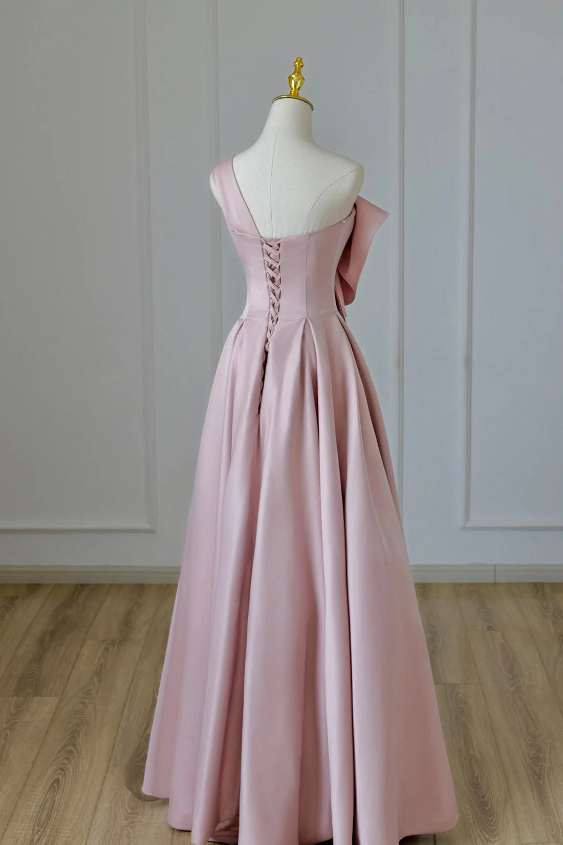 Pink Satin Long Prom Dress with Bow One Shoulder Formal Evening Dress simple gentle atmospheric and unique desi Bring summer colors to enhance white
