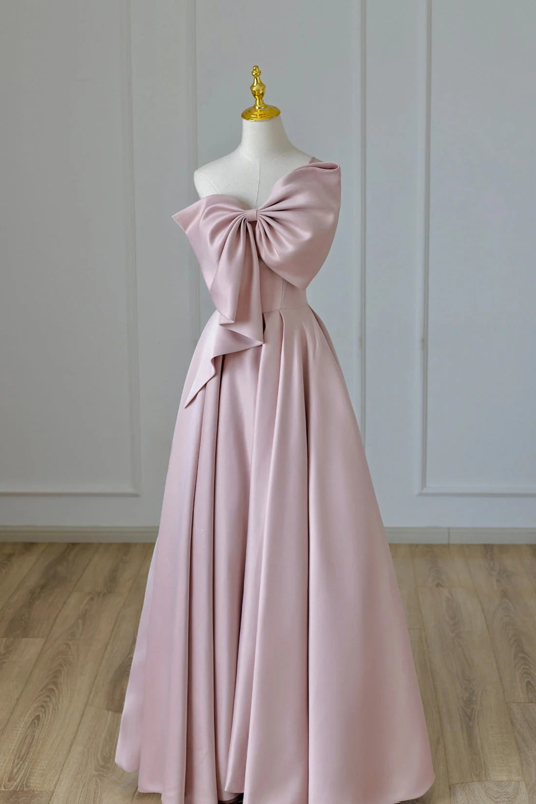 Pink Satin Long Prom Dress with Bow One Shoulder Formal Evening Dress simple gentle atmospheric and unique desi Bring summer colors to enhance white
