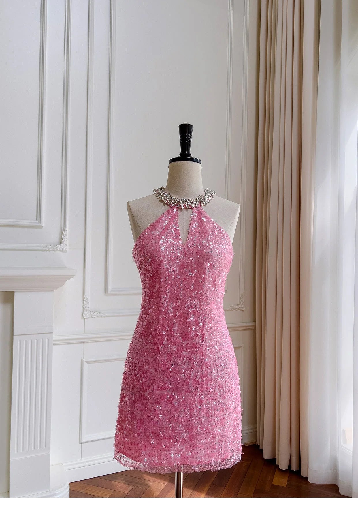 Pink Sequin Short Mini Formal 8th Grade Homecoming Dresses Middle School Short Cocktail Dress Hoco Outfits  simple gentle atmospheric and unique desi Bring summer colors to enhance whiteness