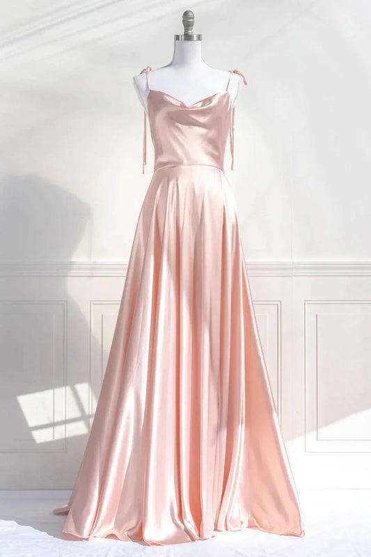 Pink Spaghetti Strap Satin Long Prom Dress Simple A-Line Evening Party Dress simple gentle atmospheric and unique desi Bring summer colors to enhance white
