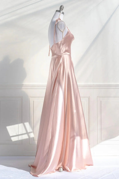 Pink Spaghetti Strap Satin Long Prom Dress Simple A-Line Evening Party Dress simple gentle atmospheric and unique desi Bring summer colors to enhance white