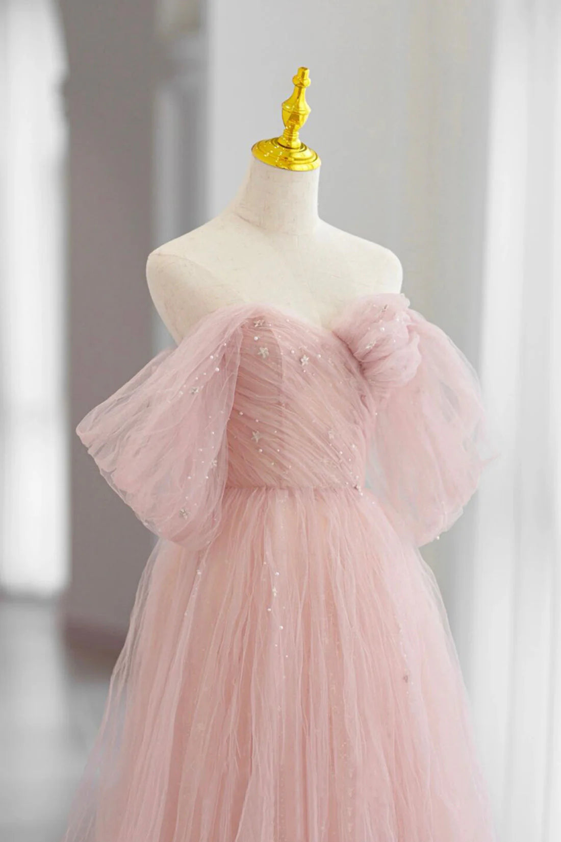 Pink Tulle Floor Length Prom Dress Cute A-Line Evening Party Dress simple gentle atmospheric and unique desi Bring summer colors to enhance white
