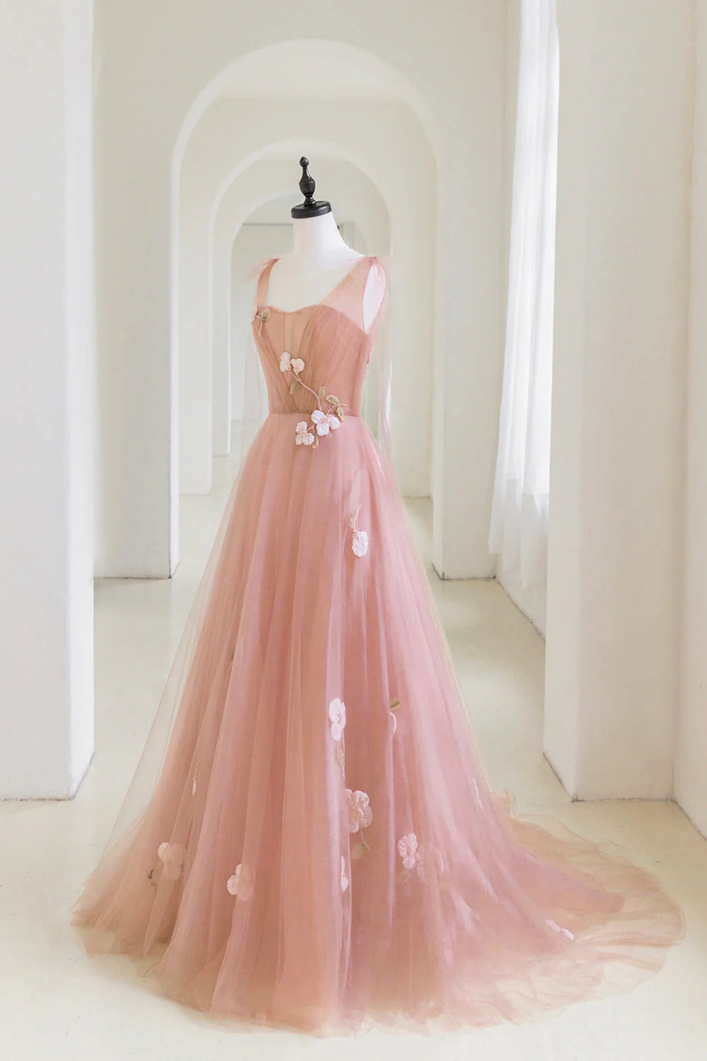 Pink Tulle Long A-Line Prom Dress Lovely Pink Evening Graduation Dress simple gentle atmospheric and unique desi Bring summer colors to enhance whitenes