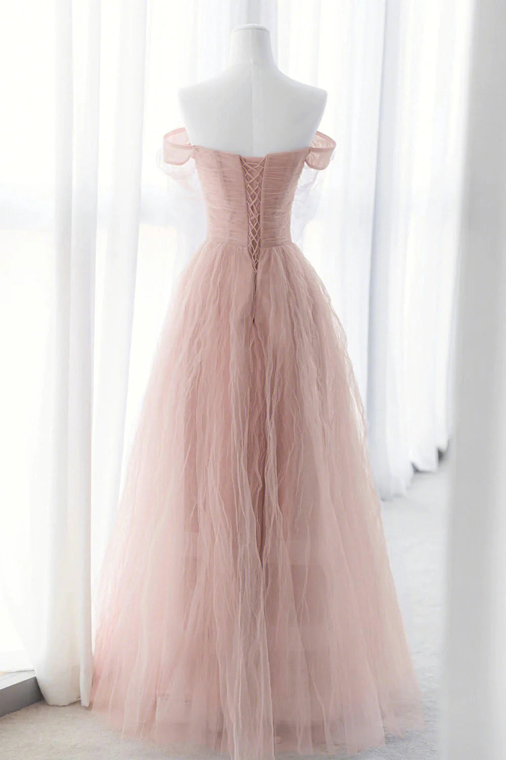 Pink Tulle Long A-Line Prom Dresses Pink Evening Dresses with Bow simple gentle atmospheric and unique desi Bring summer colors to enhance white