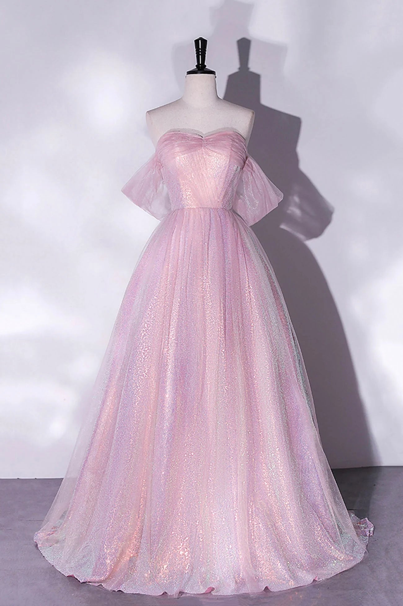 Pink Tulle Sequins Long Prom Dress,A-Line Formal Graduation Dress simple gentle atmospheric and unique desi Bring summer colors to enhance whiteness
