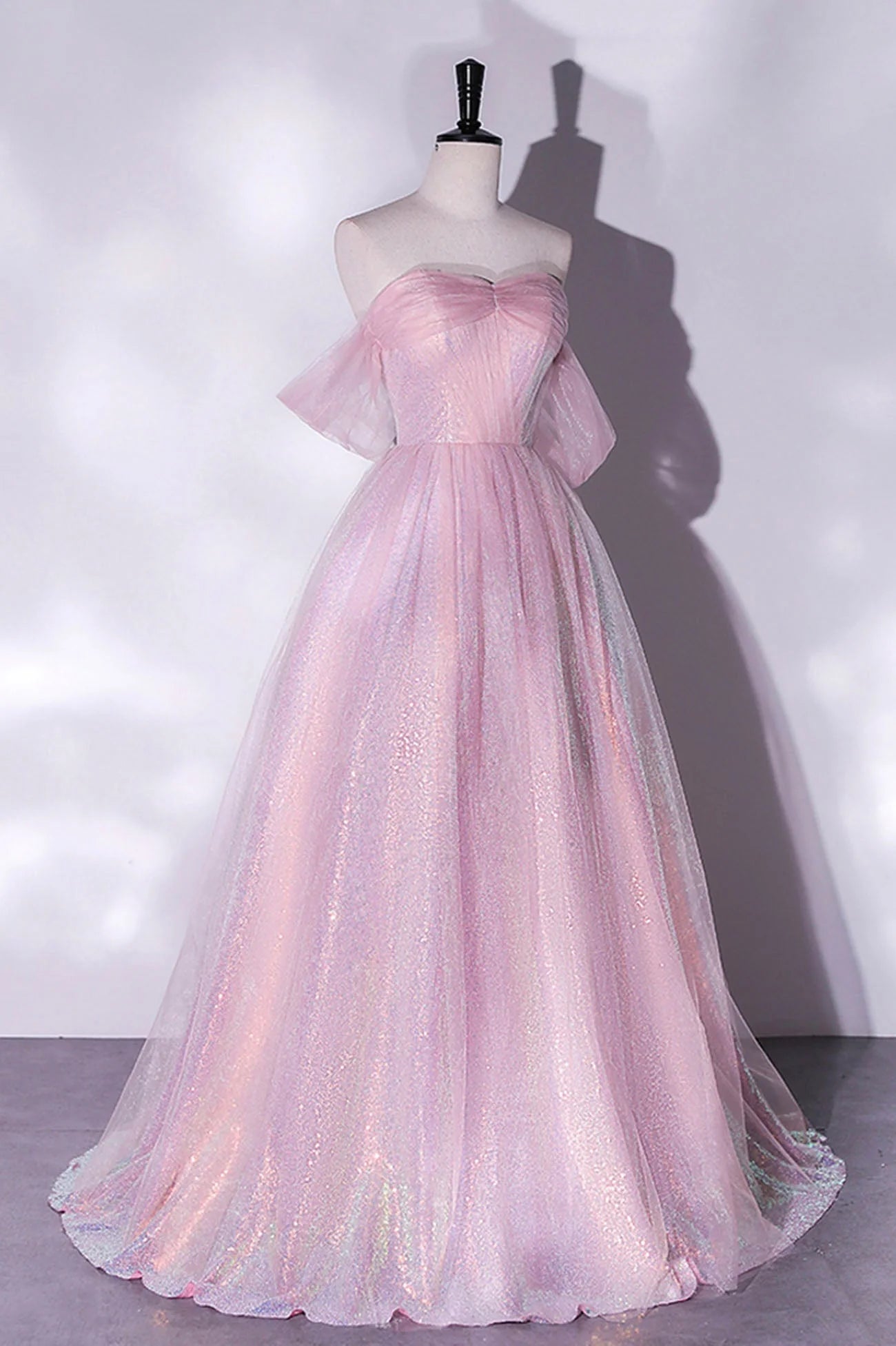 Pink Tulle Sequins Long Prom Dress,A-Line Formal Graduation Dress simple gentle atmospheric and unique desi Bring summer colors to enhance whiteness