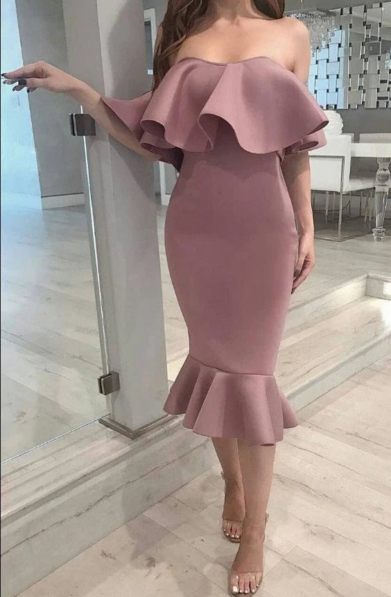Pink purple dress with one shoulder lotus leaf edge design suitable for parties, dates, et