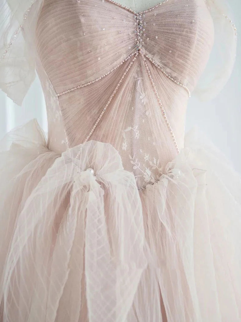 Pink sweetheart tulle long prom dress, pink tulle formal dress simple gentle atmospheric and unique desi Bring summer colors to enhance whiteness