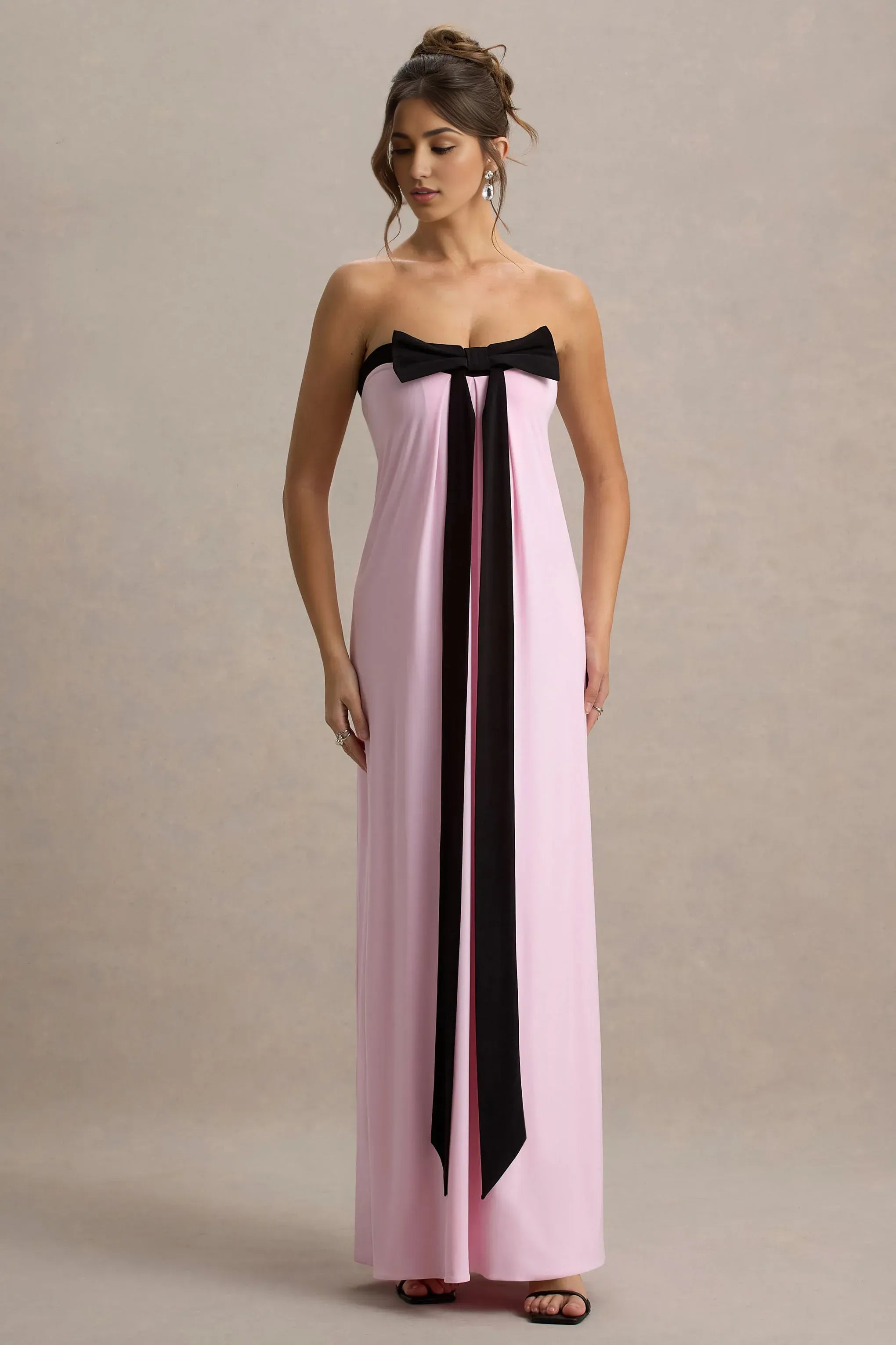 Playful Column Strapless Sleeveless Bow Accent Floor Length Plus Size For Women Evening Dress
