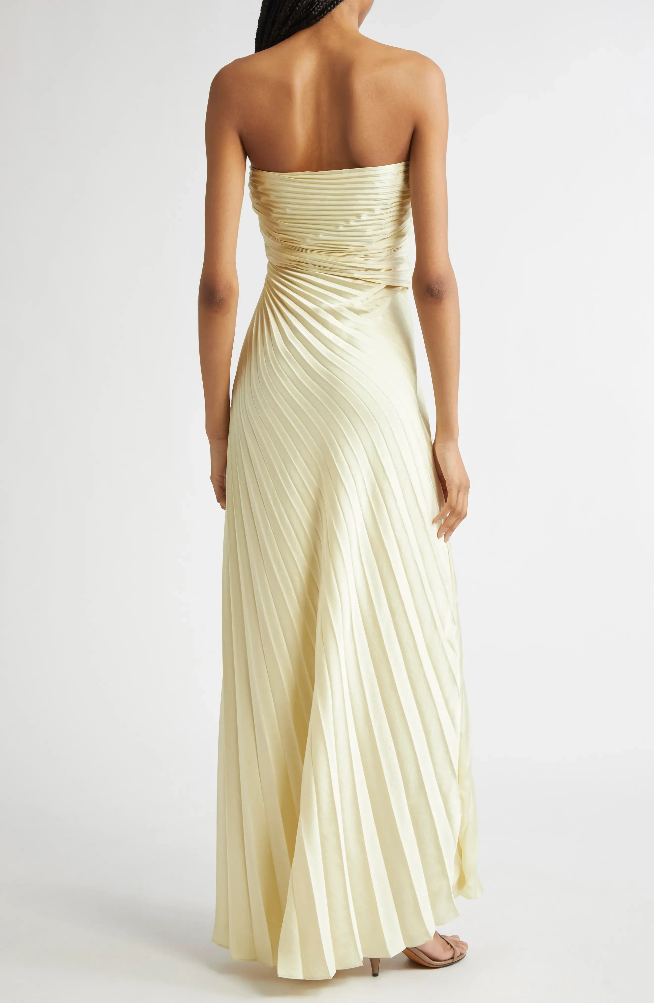 Pleat Detailed A Line Strapless Sleeveless Zipper Back Floor Length For Women Evening Dress