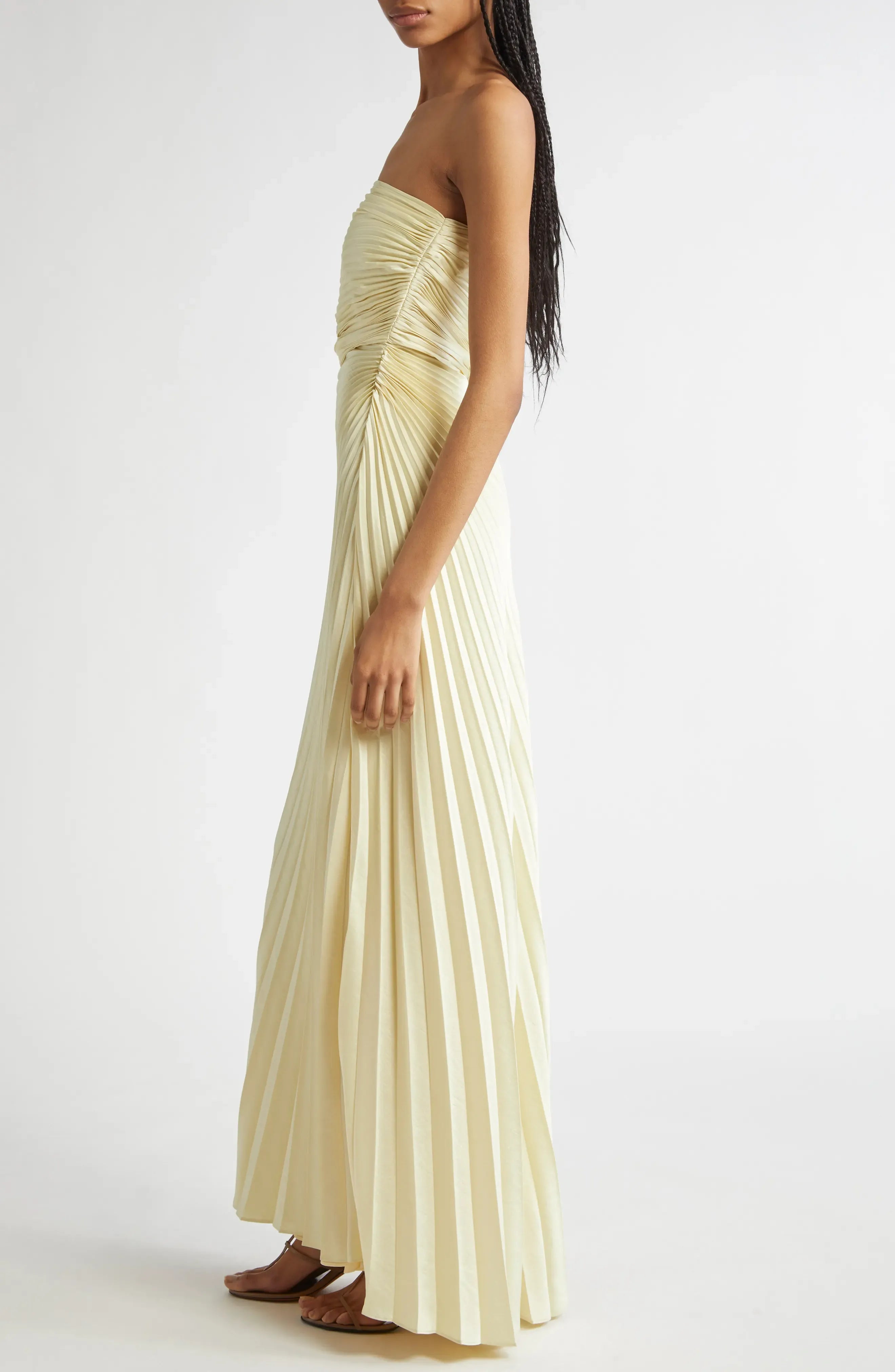 Pleat Detailed A Line Strapless Sleeveless Zipper Back Floor Length For Women Evening Dress