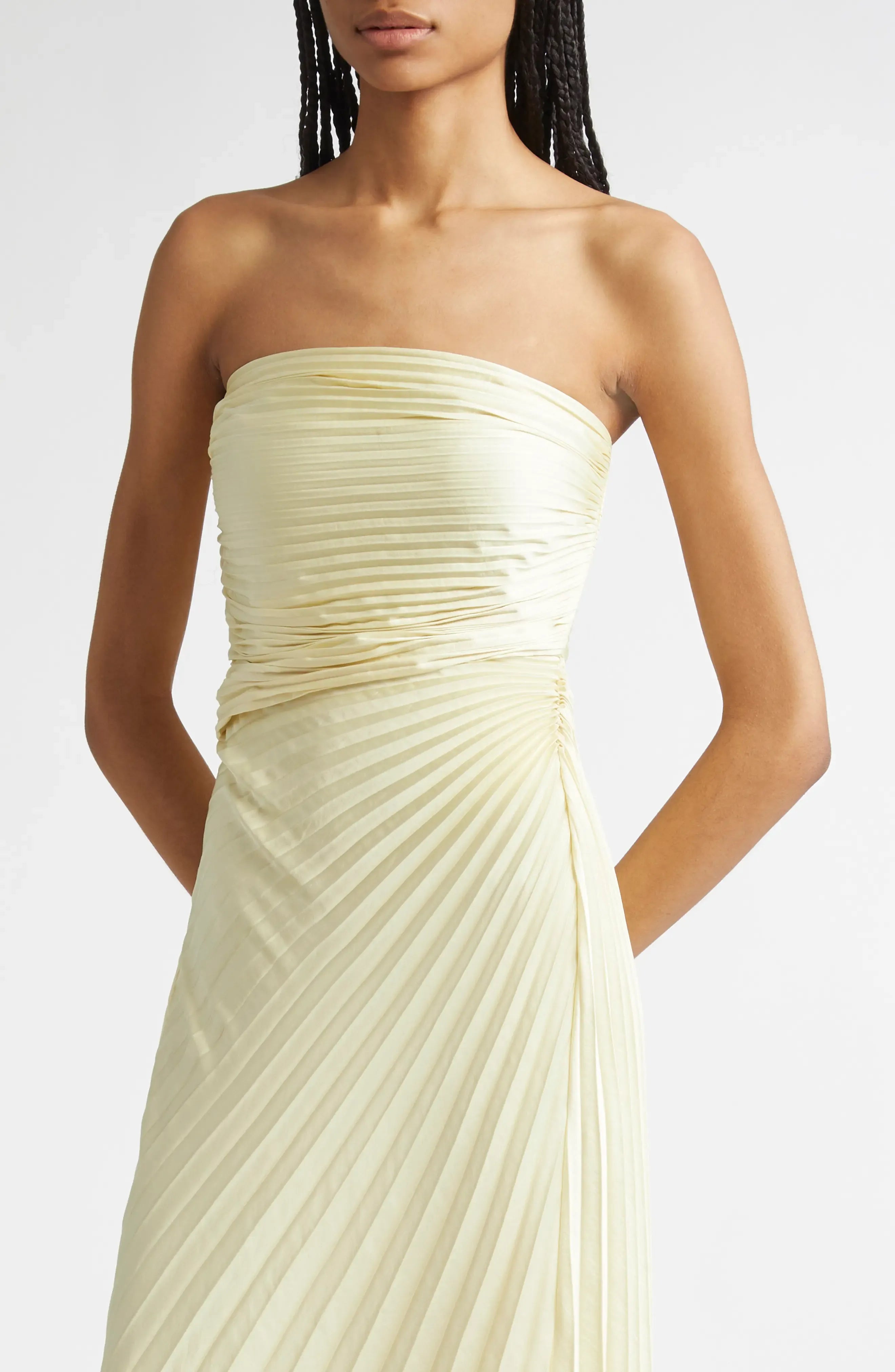 Pleat Detailed A Line Strapless Sleeveless Zipper Back Floor Length For Women Evening Dress
