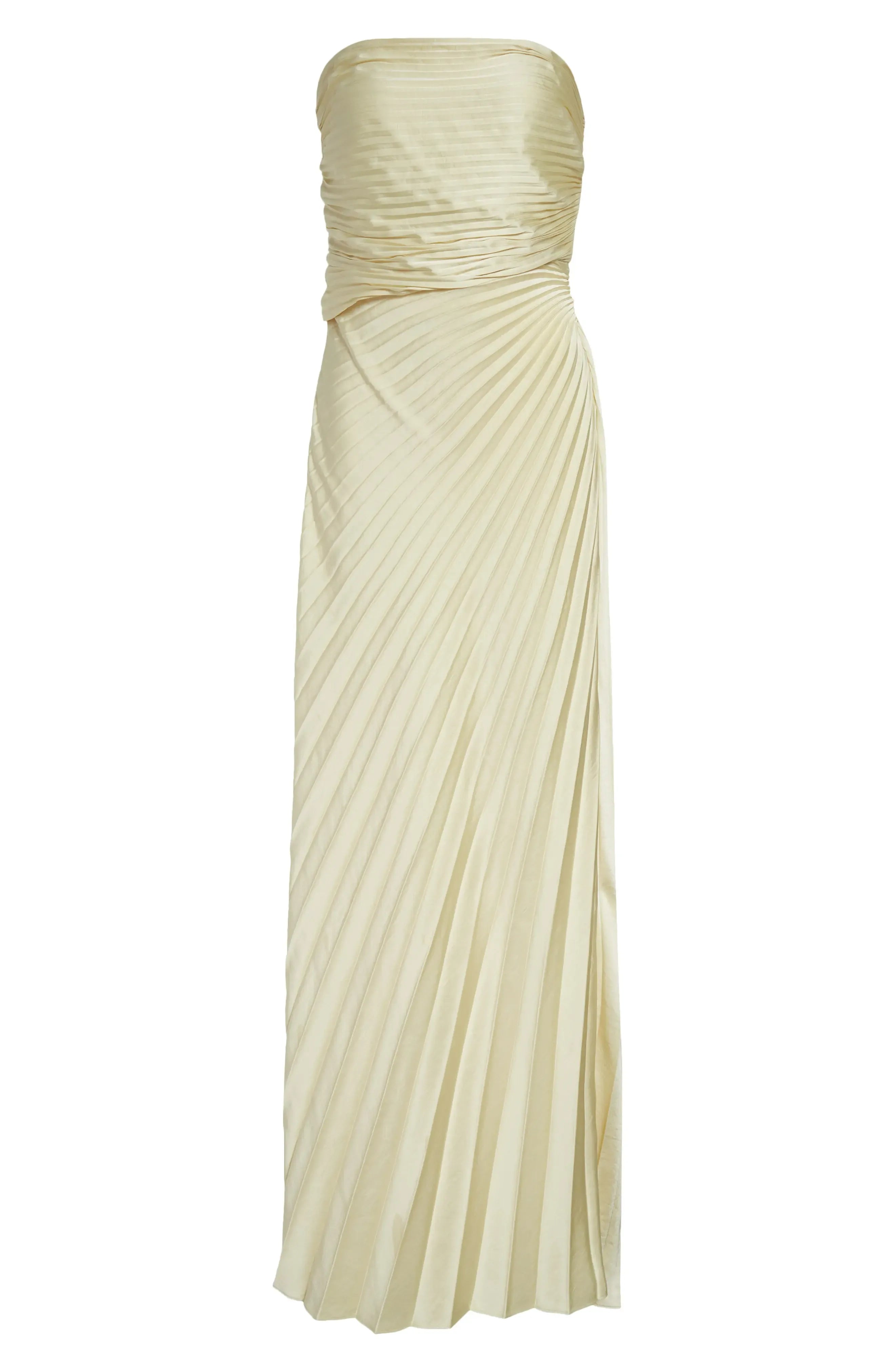 Pleat Detailed A Line Strapless Sleeveless Zipper Back Floor Length For Women Evening Dress