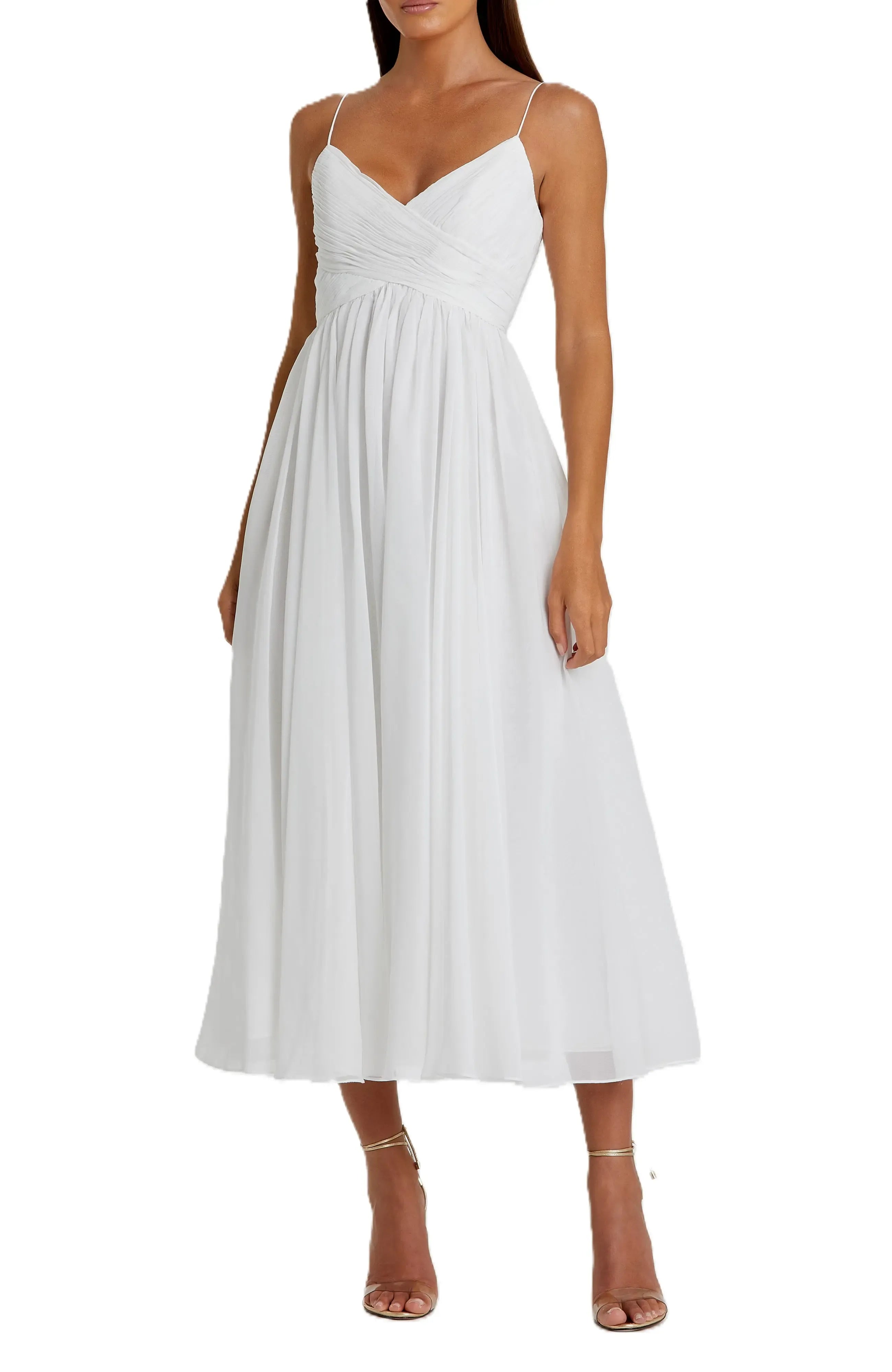 Pleated A Line Deep V Neck Spaghetti Strap Open Back Midi Length For Women Evening Dress