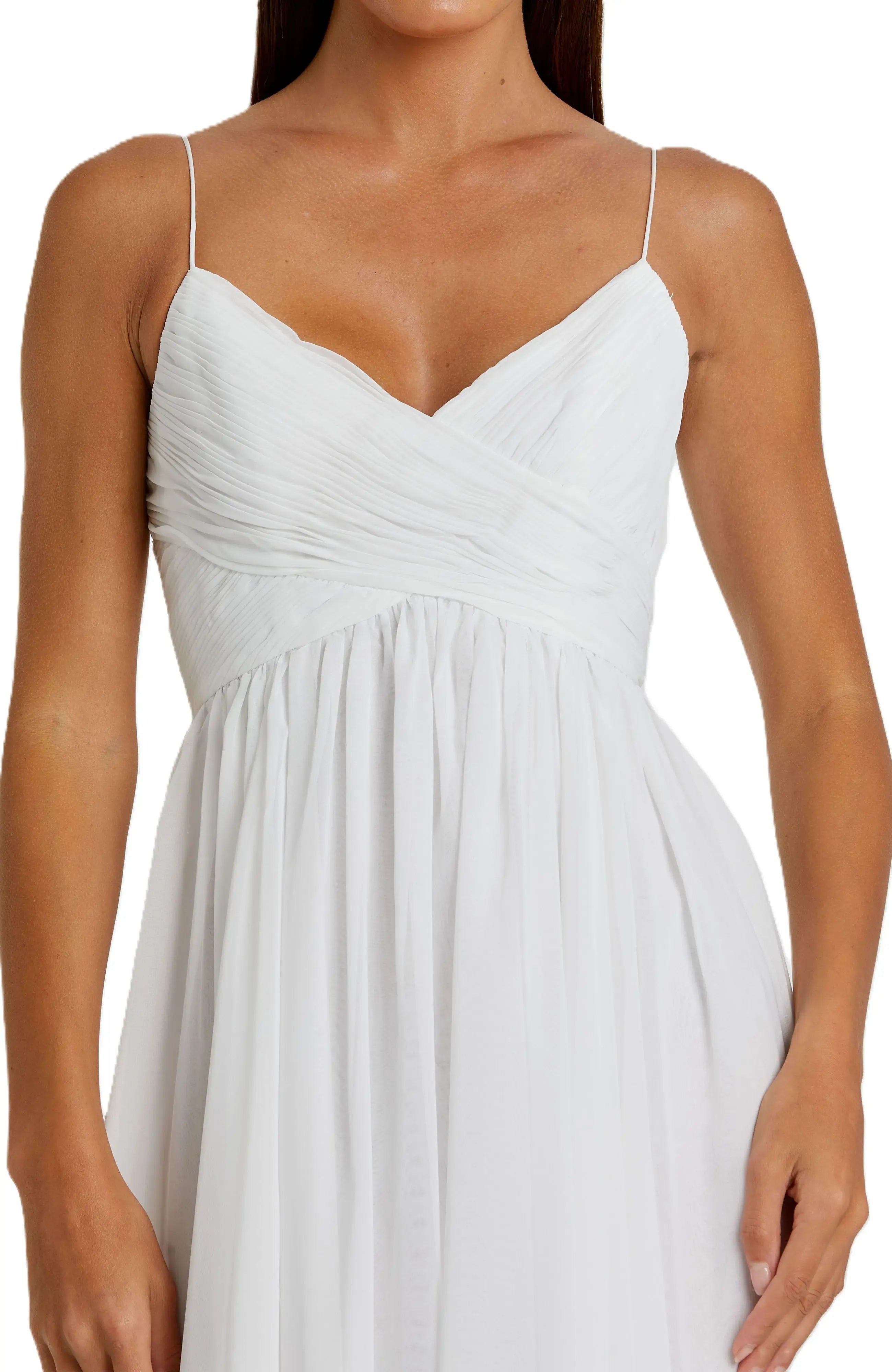 Pleated A Line Deep V Neck Spaghetti Strap Open Back Midi Length For Women Evening Dress