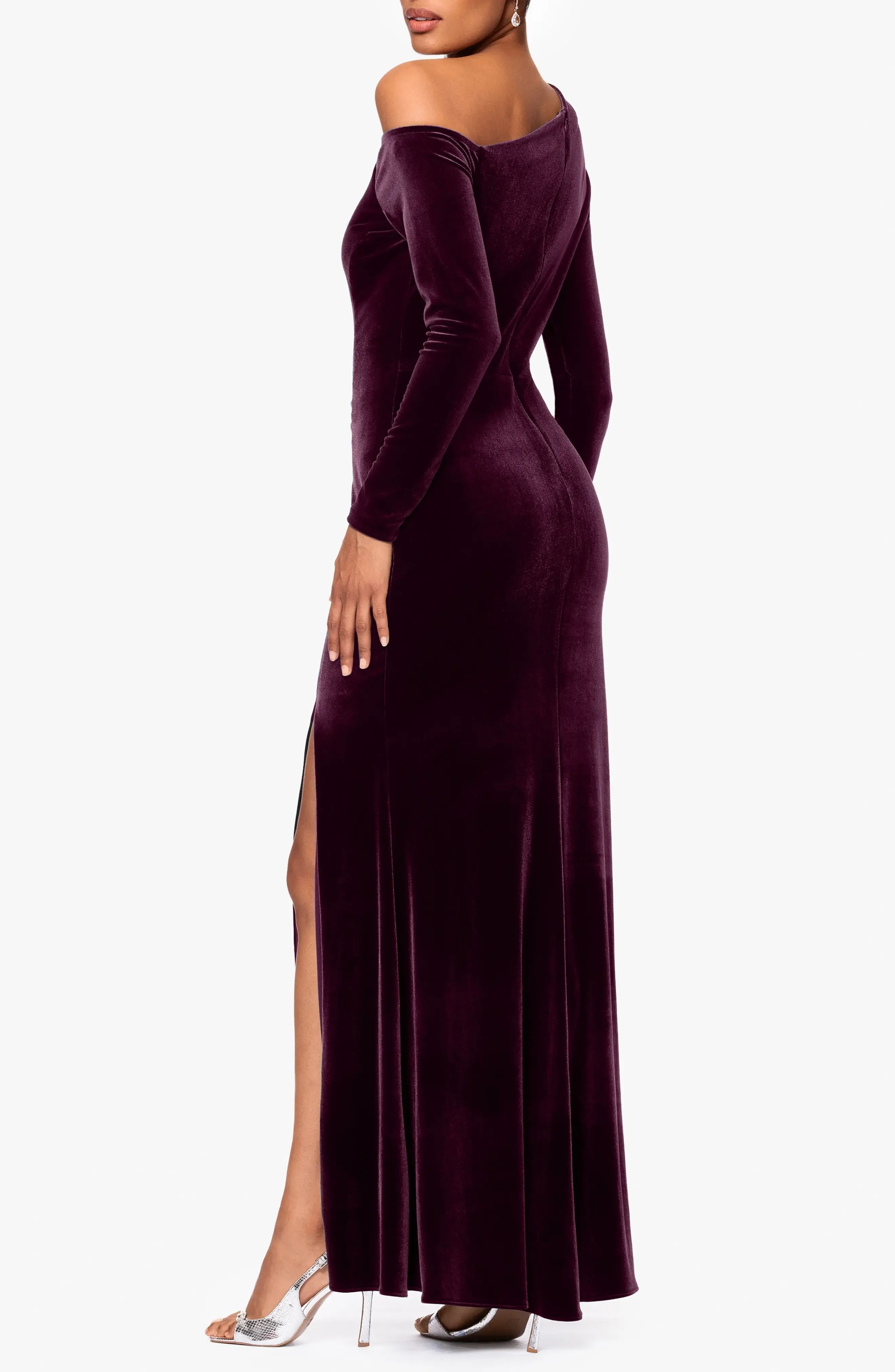 Pleated Waist Trumpet One Shoulder Long Sleeve Straight Back Floor Length For Ladies Evening Dress
