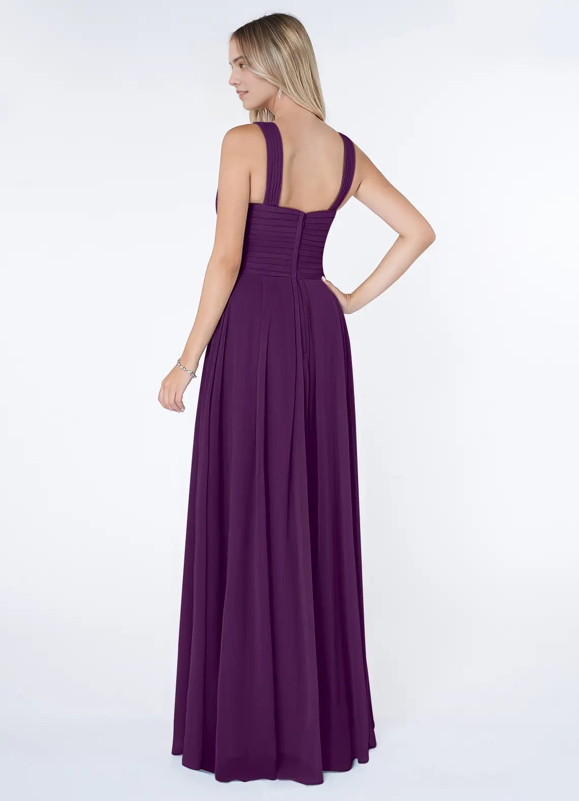 Plum Purple Crisscross Neck Evening Gown A-Line Pleated Chiffon Dress Bridesmaid Dresses