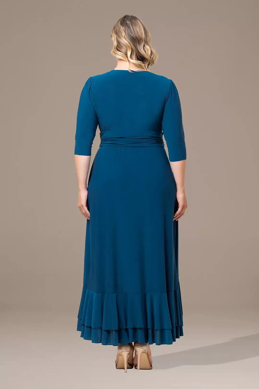 Plus Size Charming A Line V Neck Three Quarter Sleeve Plain Back High Low Mother of the Bride Dress