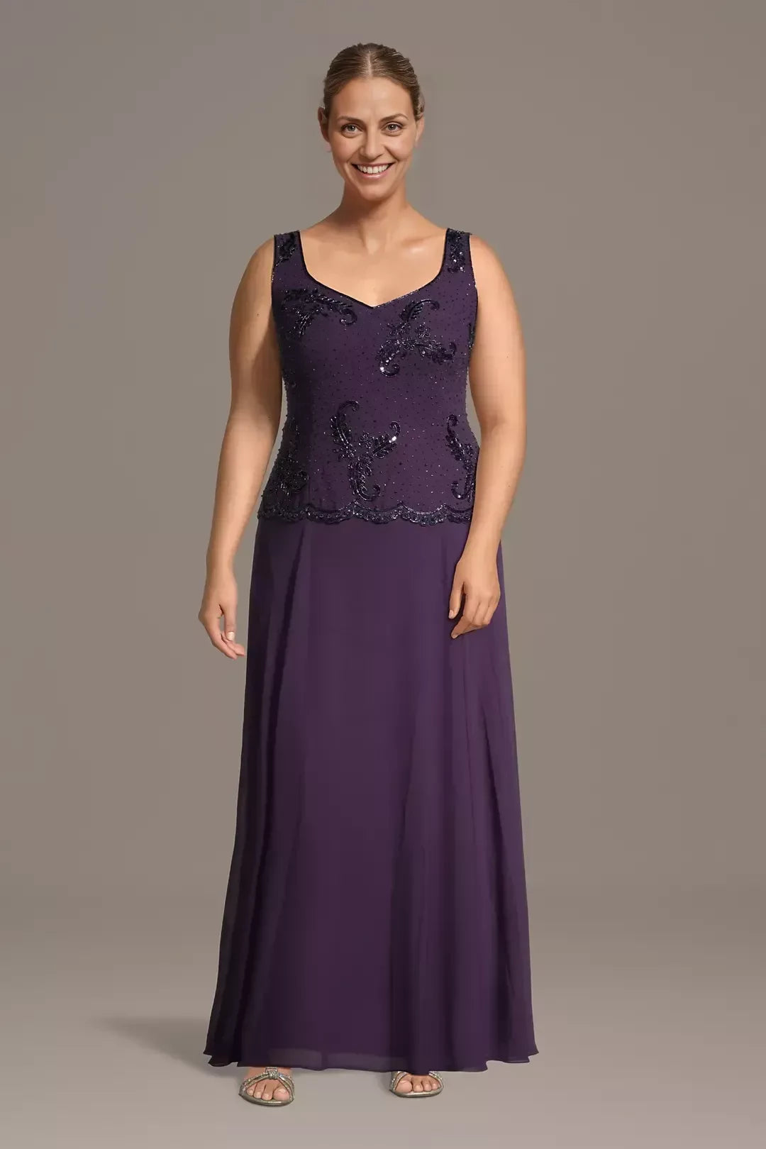 Plus Size Dazzling A Line Scoop Neck Cape Sleeve Beaded Back Floor Length Mother of the Bride Dress