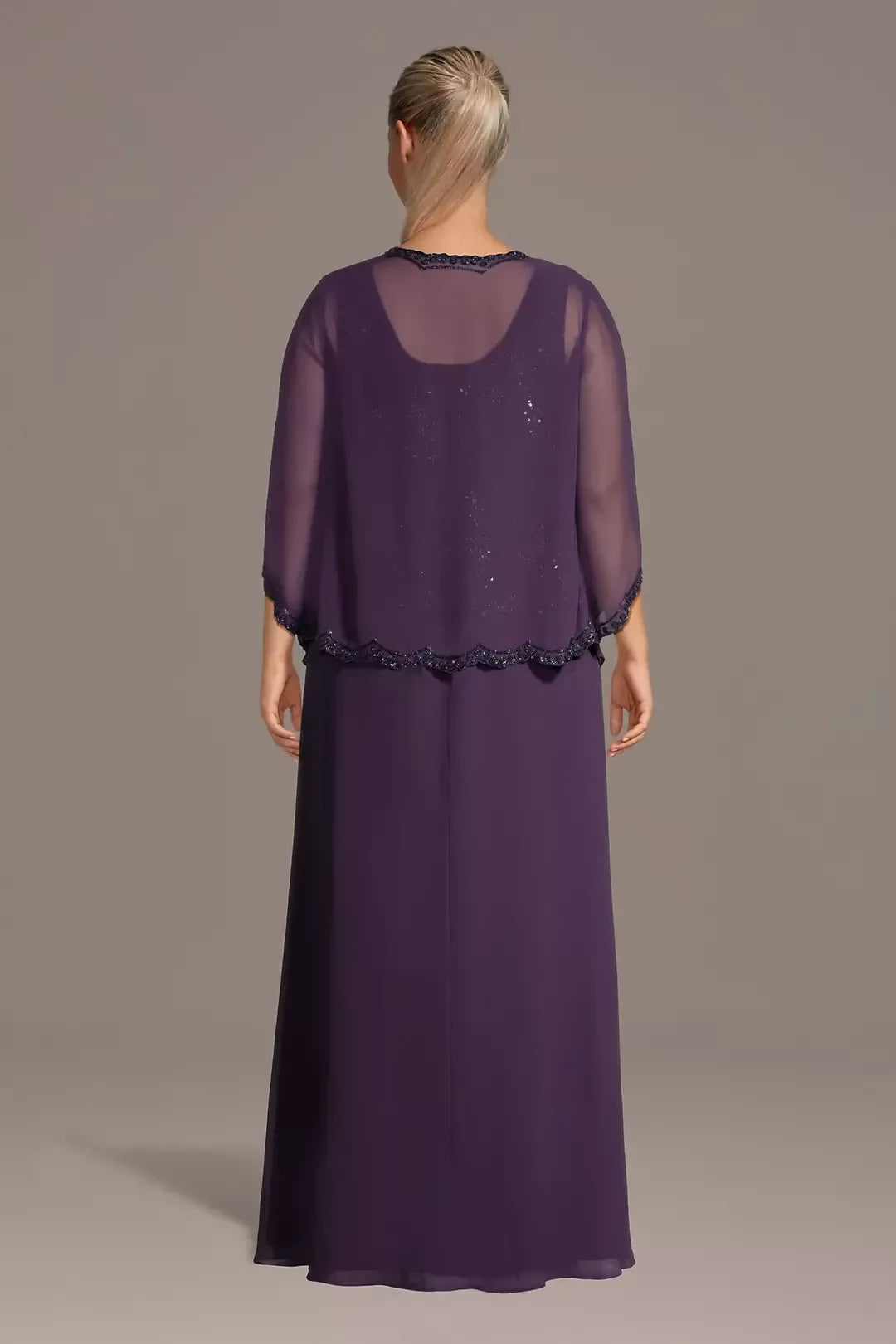 Plus Size Dazzling A Line Scoop Neck Cape Sleeve Beaded Back Floor Length Mother of the Bride Dress