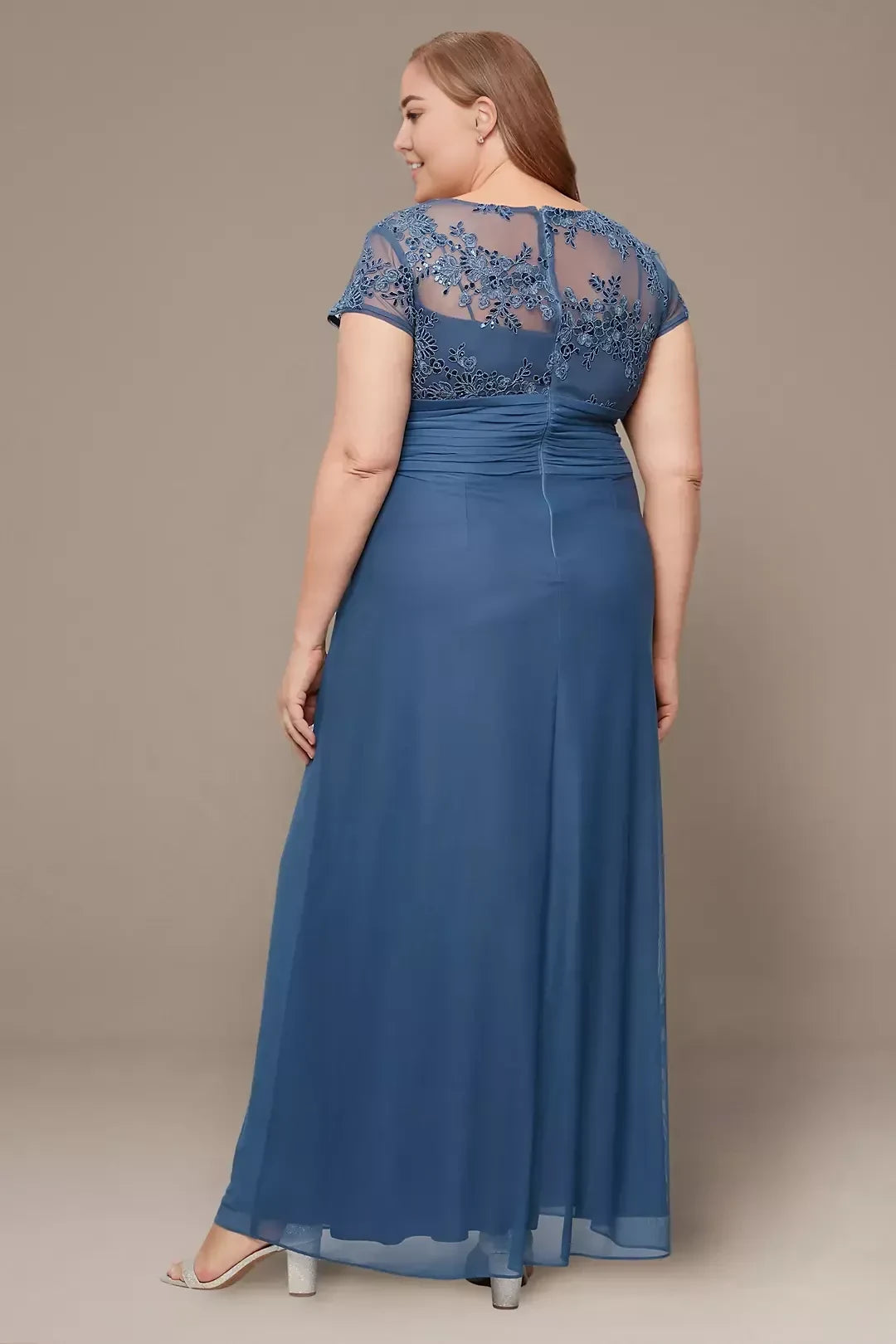 Plus Size Delightful A Line V Neck Short Sleeve Lace Back Floor Length Mother of the Bride Dress