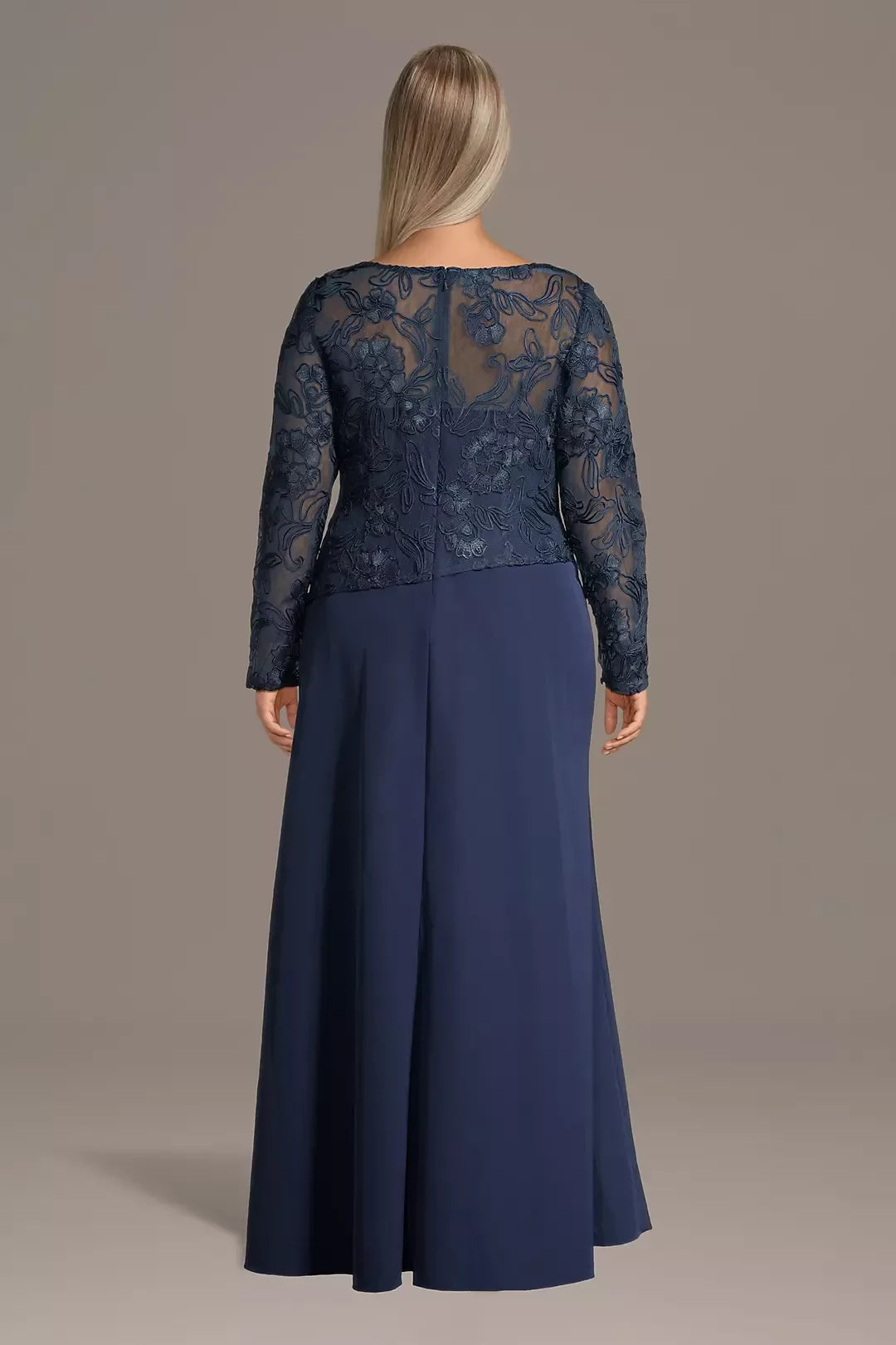 Plus Size Gorgeous A Line Scoop Neck Long Sleeve Lace Back Floor Length Mother of the Bride Dress