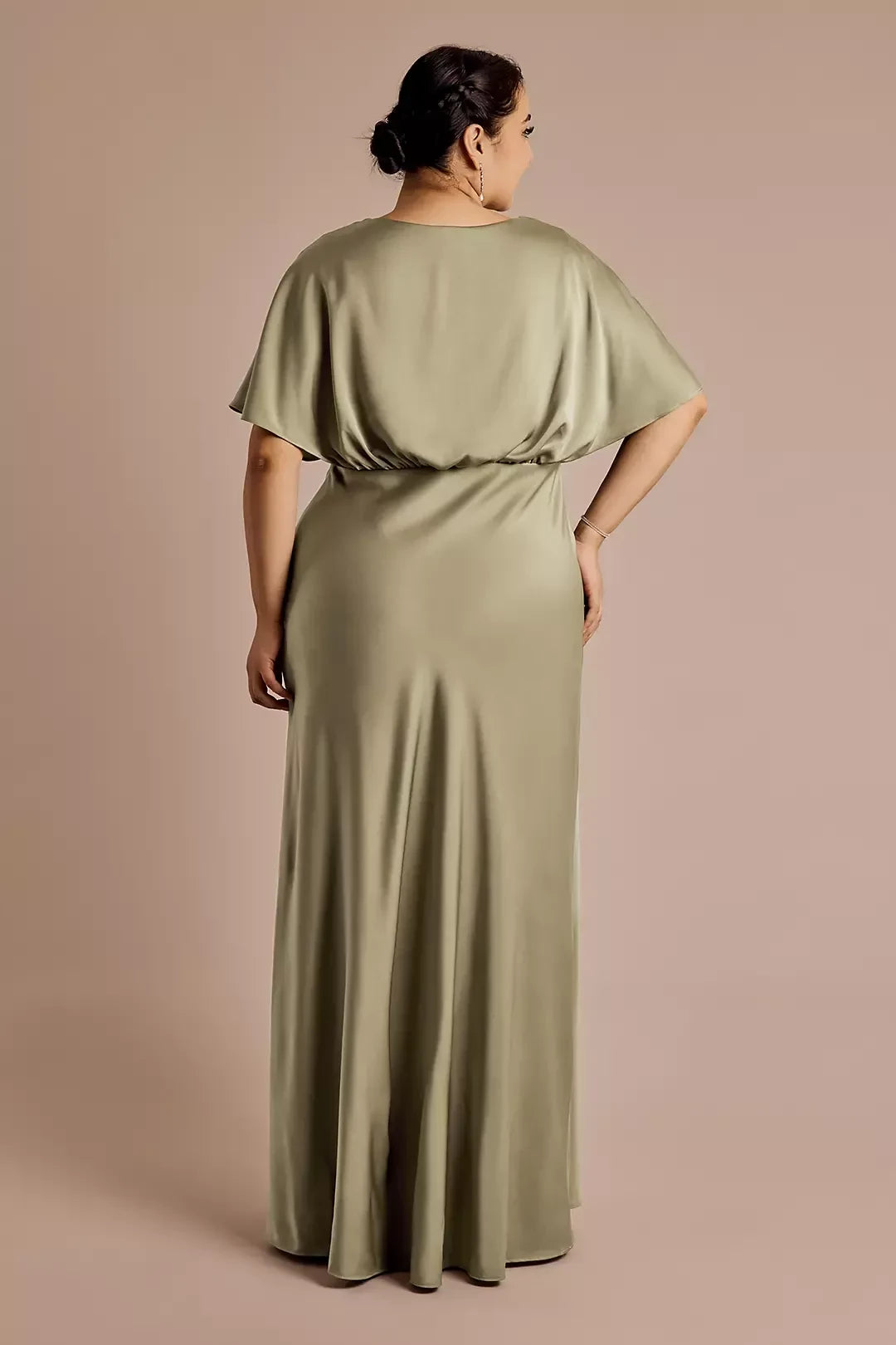 Plus Size Graceful A Line V Neck Dolman Sleeve Ruched Back Floor Length Mother of the Bride Dress