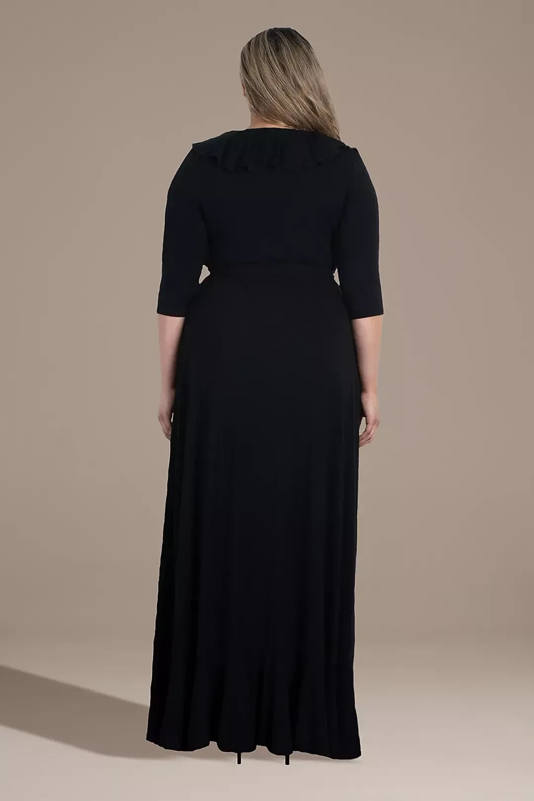 Plus Size Graceful A Line V Neck Three Quarter Sleeve Plain Back High Low Mother of the Bride Dress