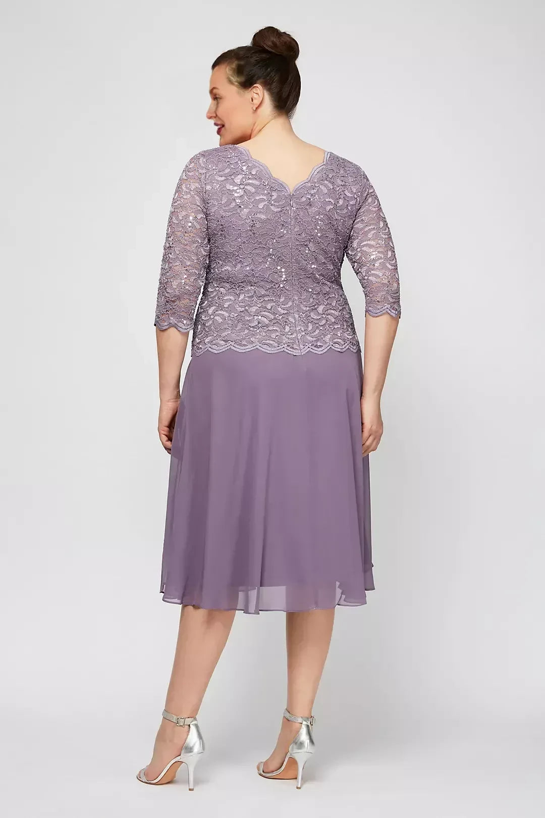 Plus Size Graceful Two Piece Crew Neck Three Quarter Sleeve Lace Back Midi Length Mother of the Bride Dress