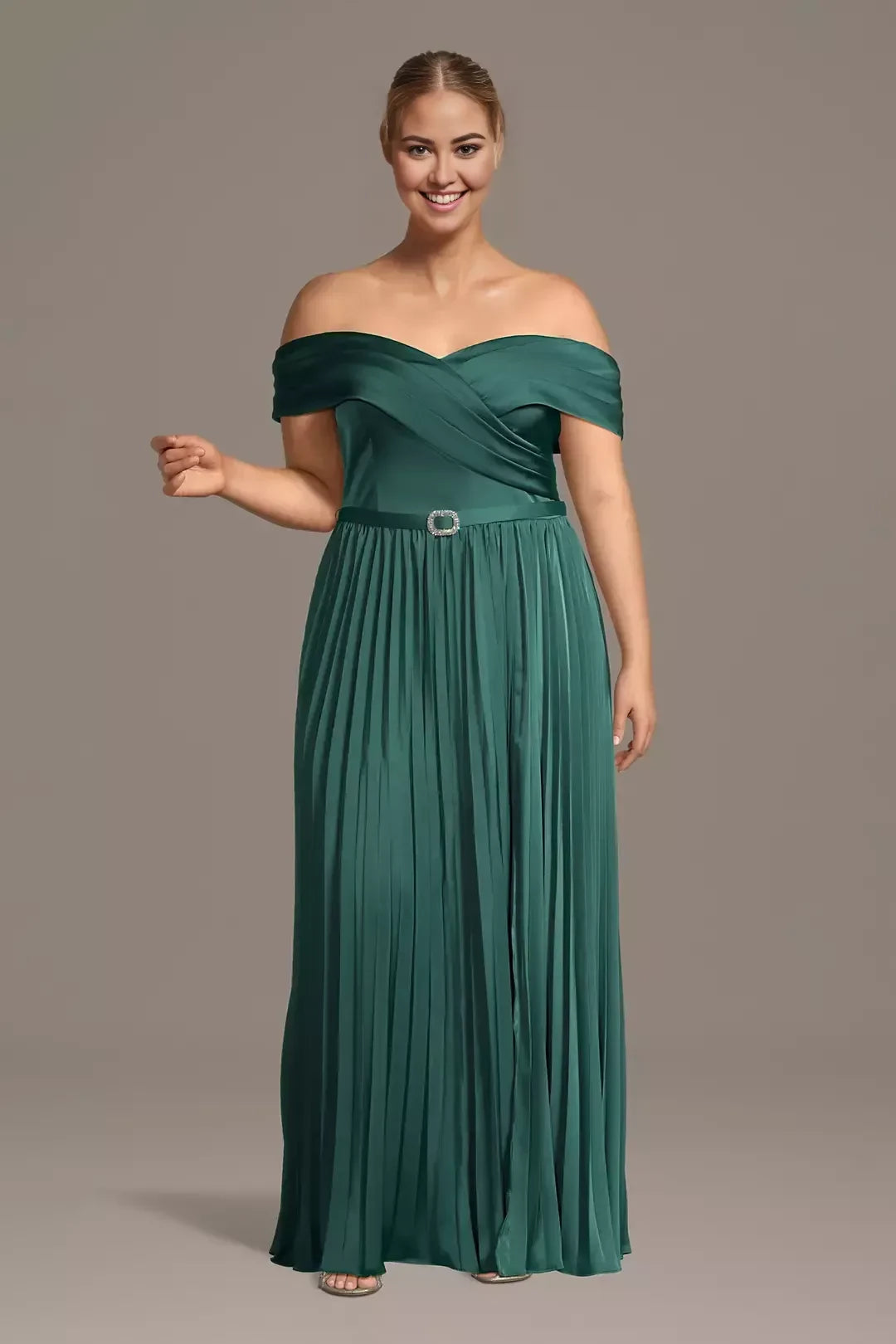 Plus Size Lovely A Line Off Shoulder Sleeveless Belted Back Floor Length Mother of the Bride Dress
