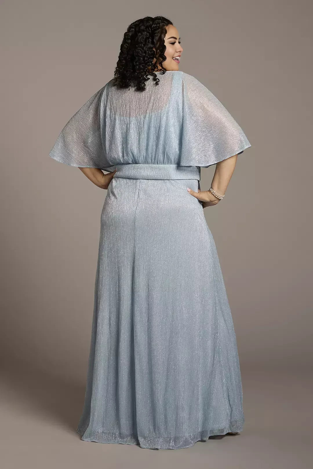 Plus Size Lovely A Line V Neck Flutter Sleeve Belted Back Floor Length Mother of the Bride Dress