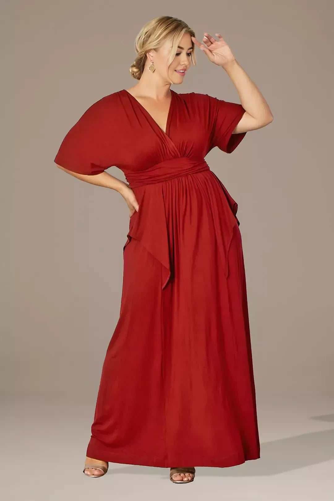 Plus Size Lovely A Line V Neck Flutter Sleeve Plain Back Floor Length Mother of the Bride Dress