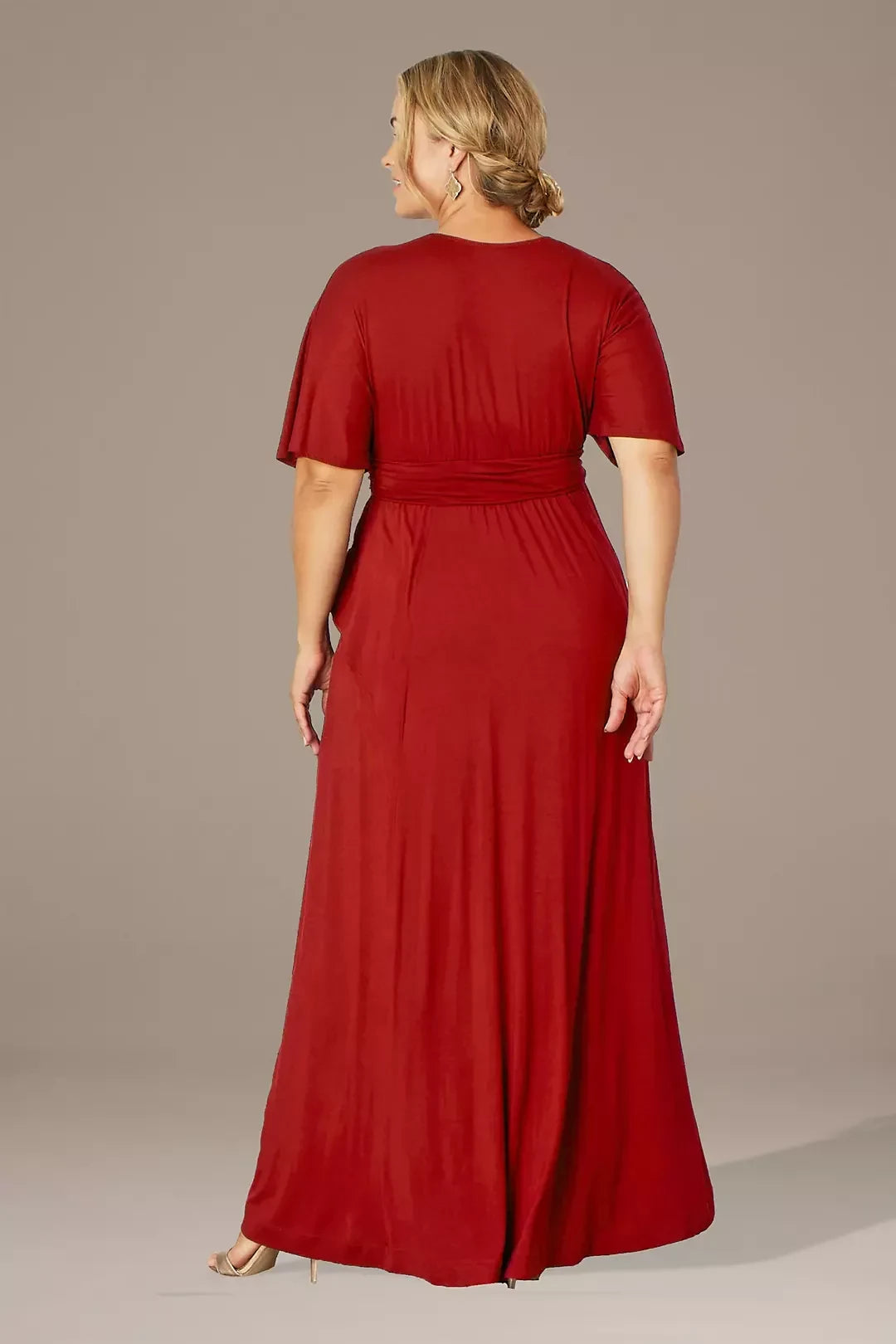 Plus Size Lovely A Line V Neck Flutter Sleeve Plain Back Floor Length Mother of the Bride Dress