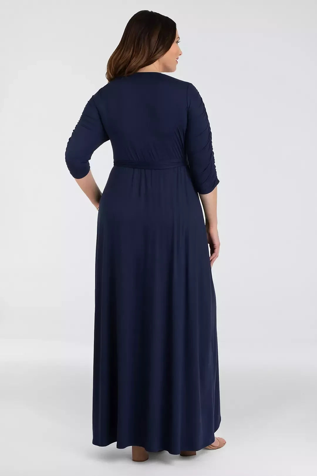 Plus Size Polished A Line V Neck Three Quarter Sleeve Plain Back High Low Mother of the Bride Dress