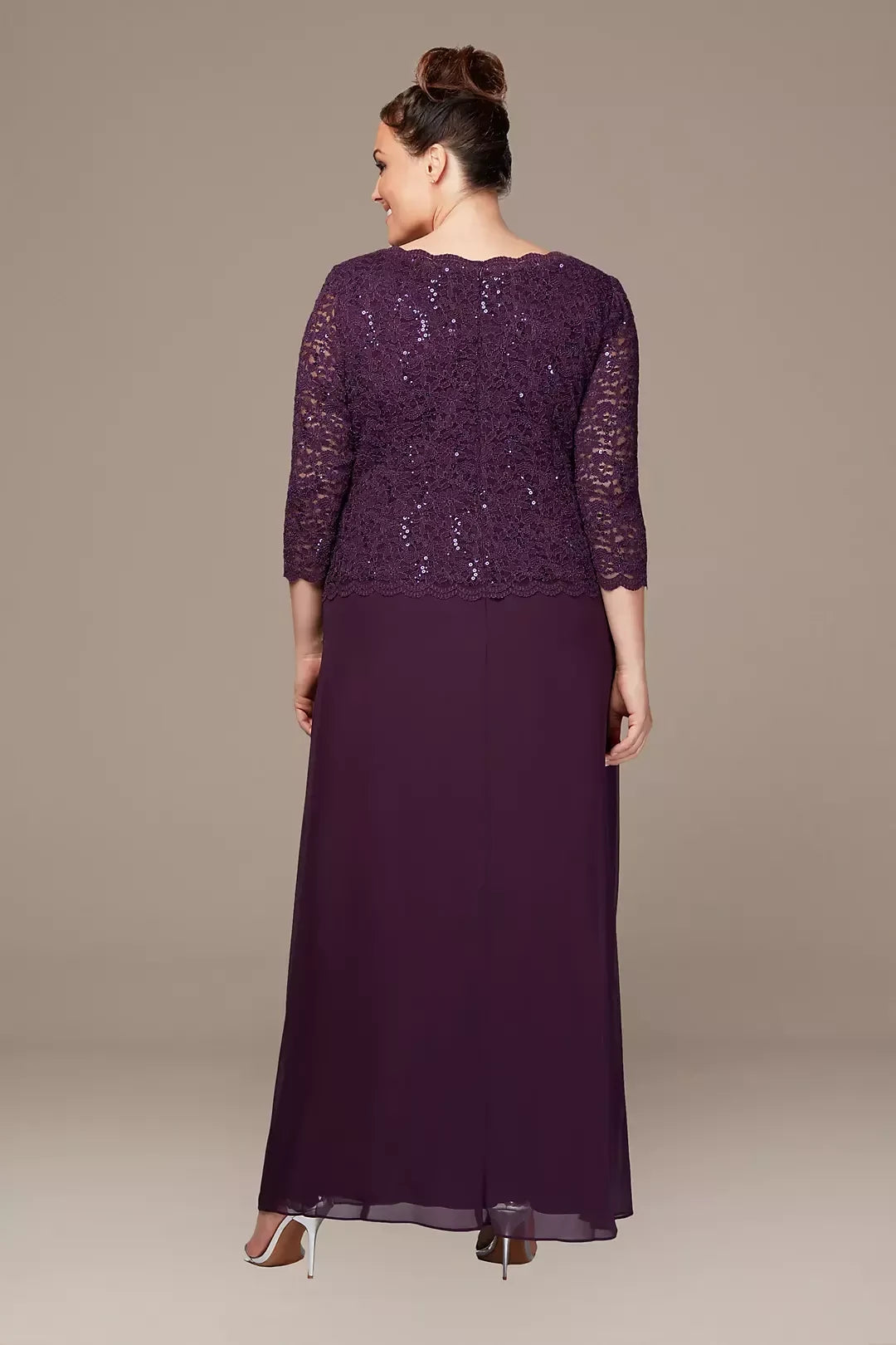 Plus Size Polished Two Piece Boat Neck Three Quarter Sleeve Lace Back Floor Length Mother of the Bride Dress