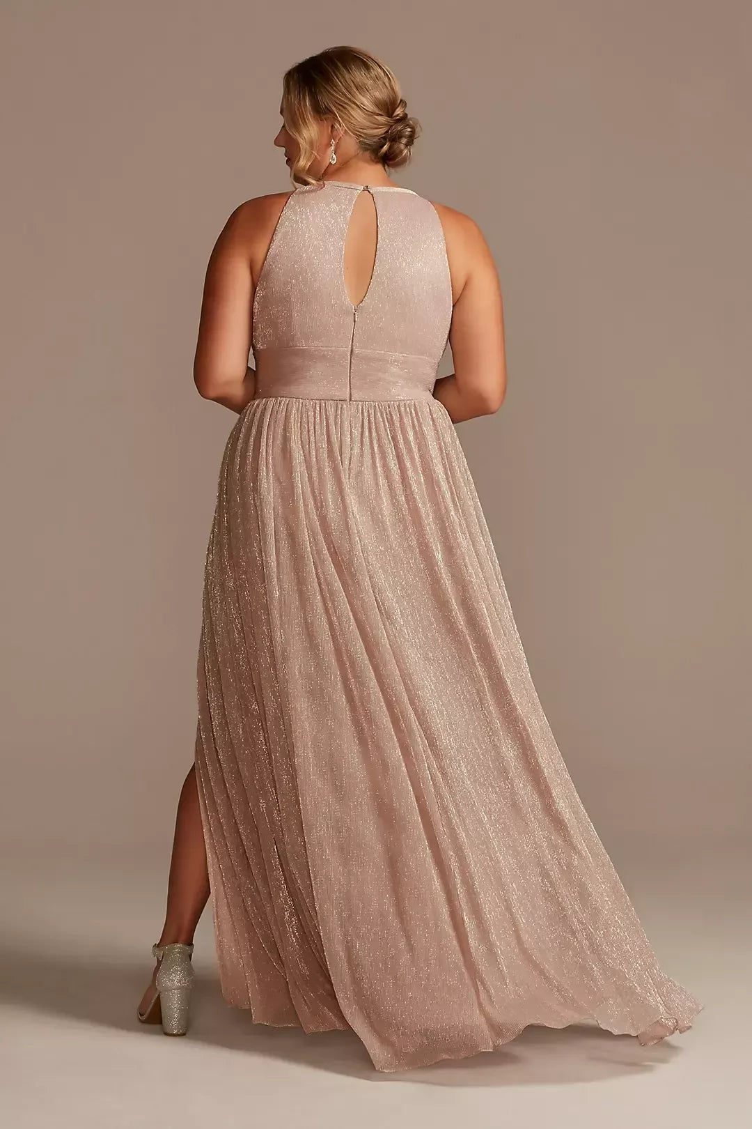 Plus Size Splendid A Line Halter Neck Sleeveless Keyhole Back Floor Length Mother of the Bride Dress