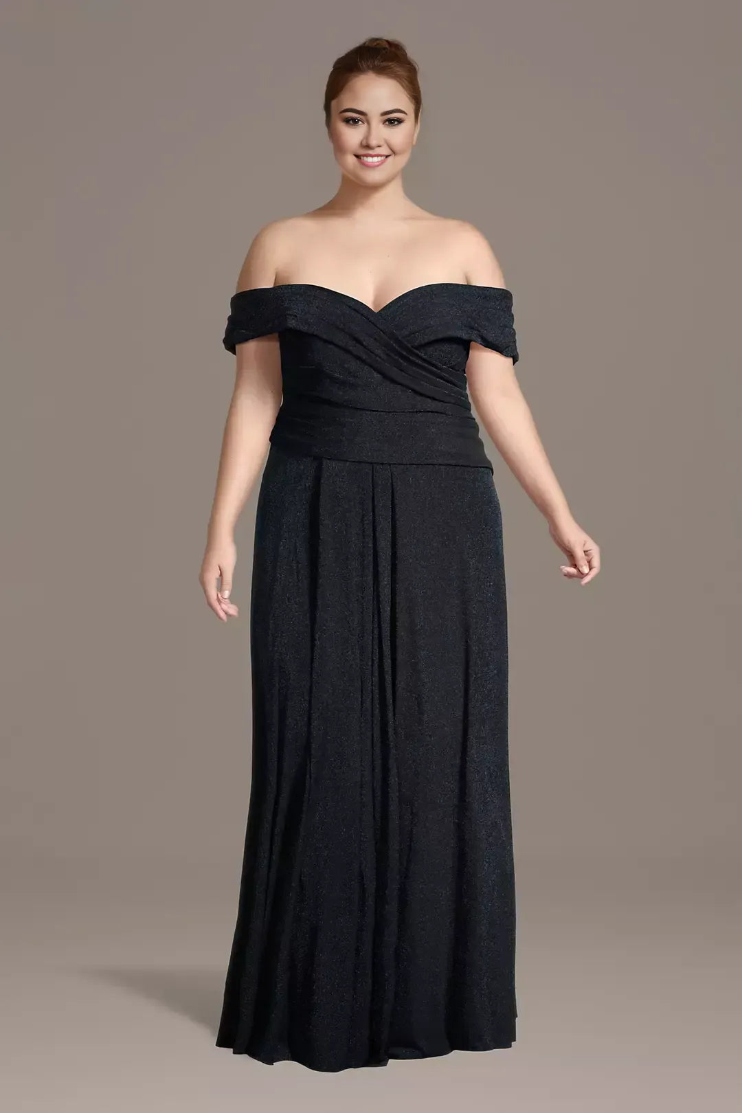 Plus Size Stunning A Line Off Shoulder Sleeveless Ruched Back Floor Length Mother of the Bride Dress