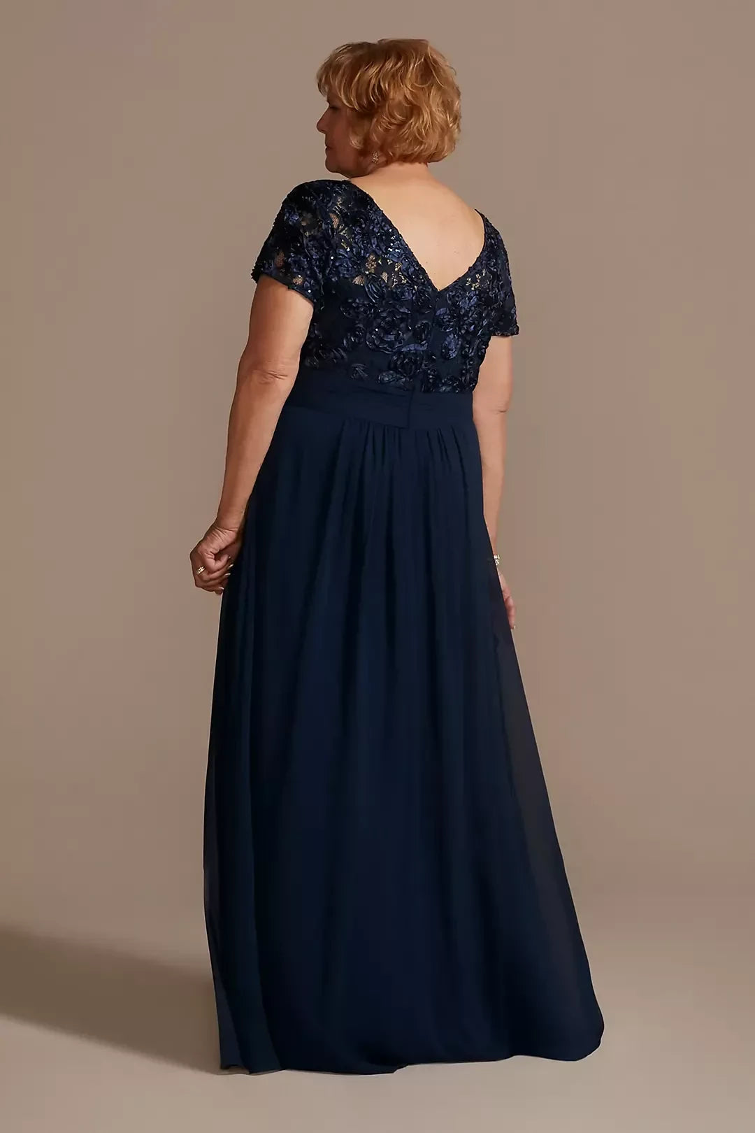 Plus Size Stunning A Line Round Neck Short Sleeve Lace Back Floor Length Mother of the Bride Dress