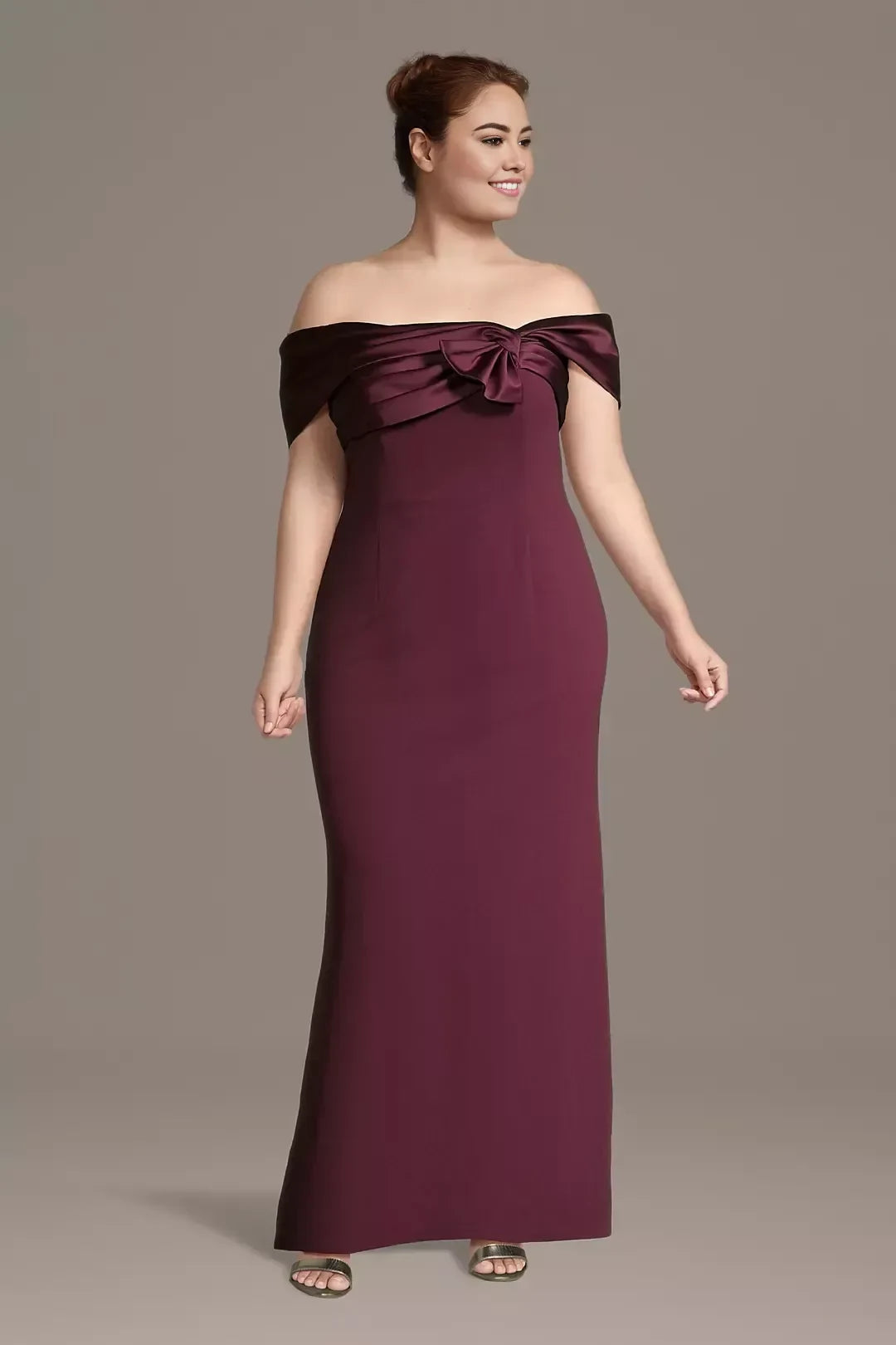 Plus Size Stunning Mermaid Off Shoulder Sleeveless Bow Back Floor Length Mother of the Bride Dress