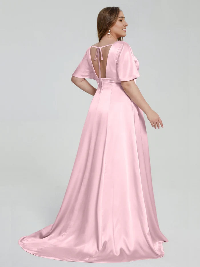 Plus Size Soft Satin Bridesmaid Dresses with Sleeves simple gentle atmospheric and unique desi Bring summer colors to enhance whiteness