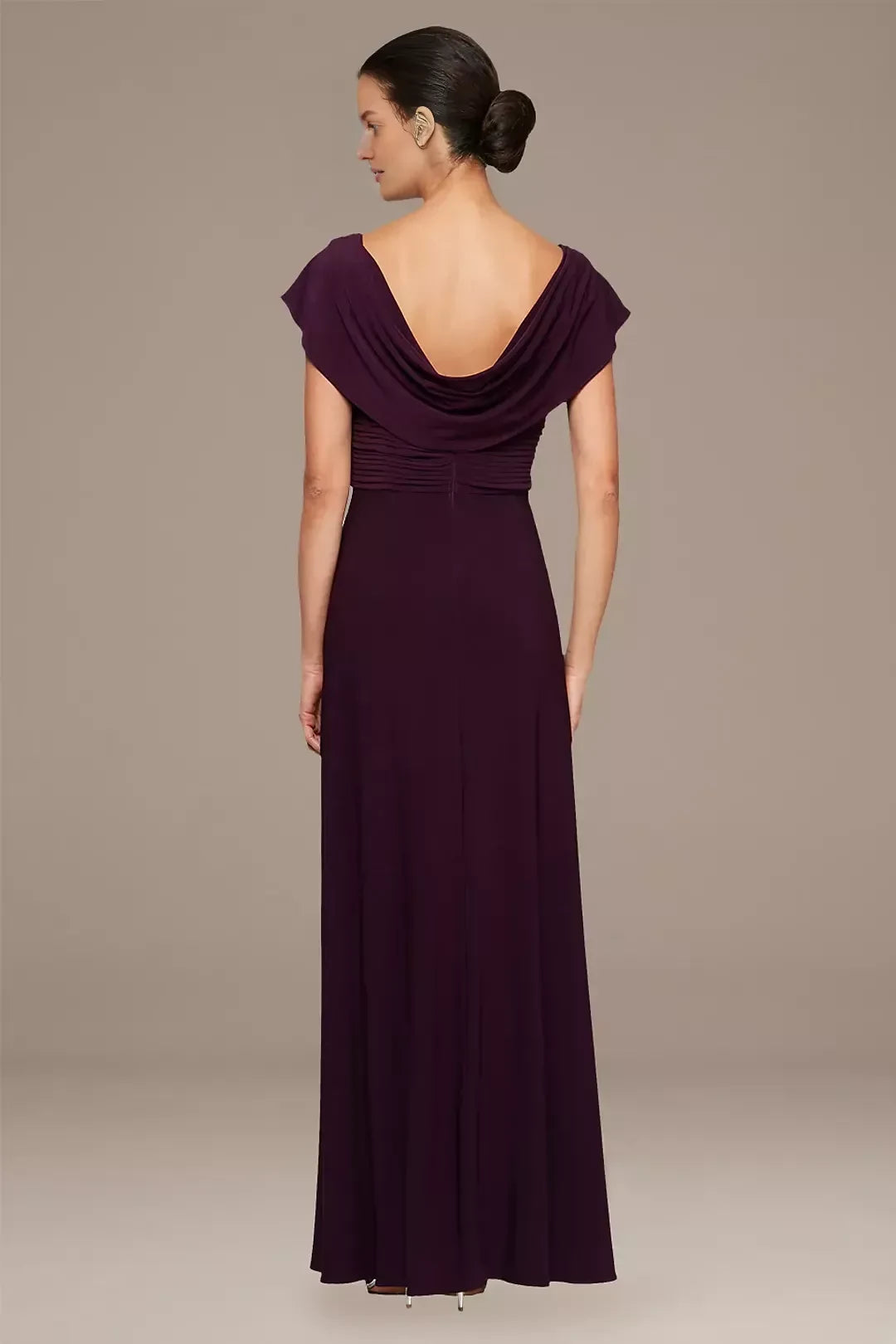 Polished A Line Cowl Neck Cap Sleeve Ruched Back Floor Length Mother of the Bride Dress