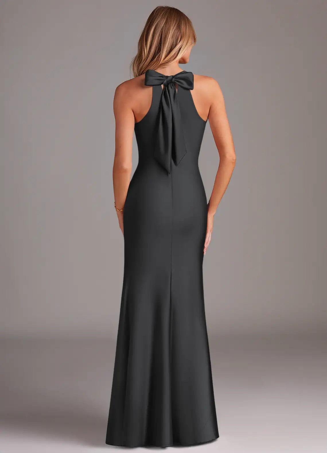 Polished Mermaid Halter Neck Sleeveless Bow Back Floor Length For Sale Evening Dress