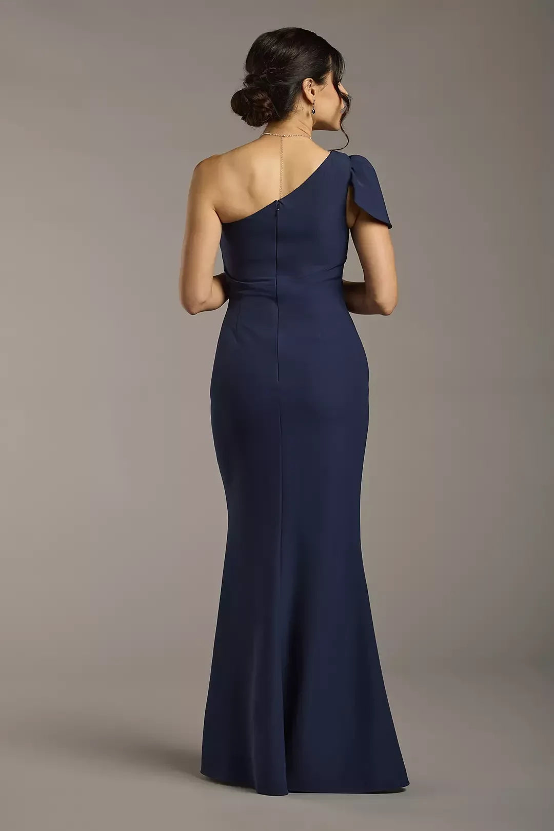 Polished Mermaid One Shoulder Short Sleeve Zipper Back Floor Length Mother of the Bride Dress