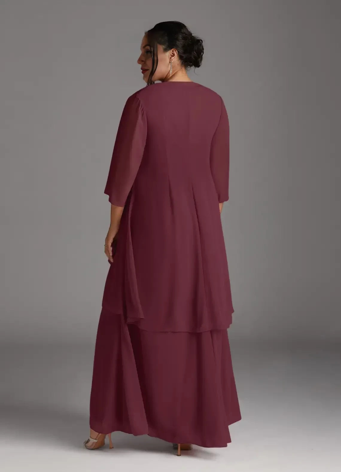 Polished Plus Size A Line V Neck Sleeveless Ruched Back Floor Length Mother of the Bride Dress with Chiffon Jacket