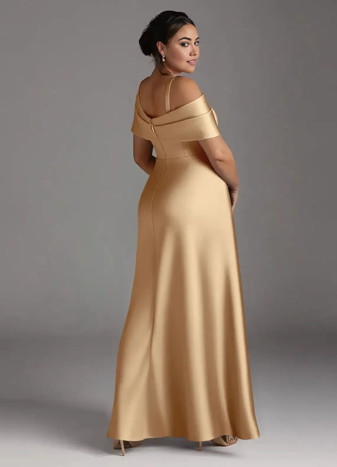 Polished Plus Size Sheath One Shoulder Cap Sleeve Zipper Back Floor Length Mother of the Bride Dress
